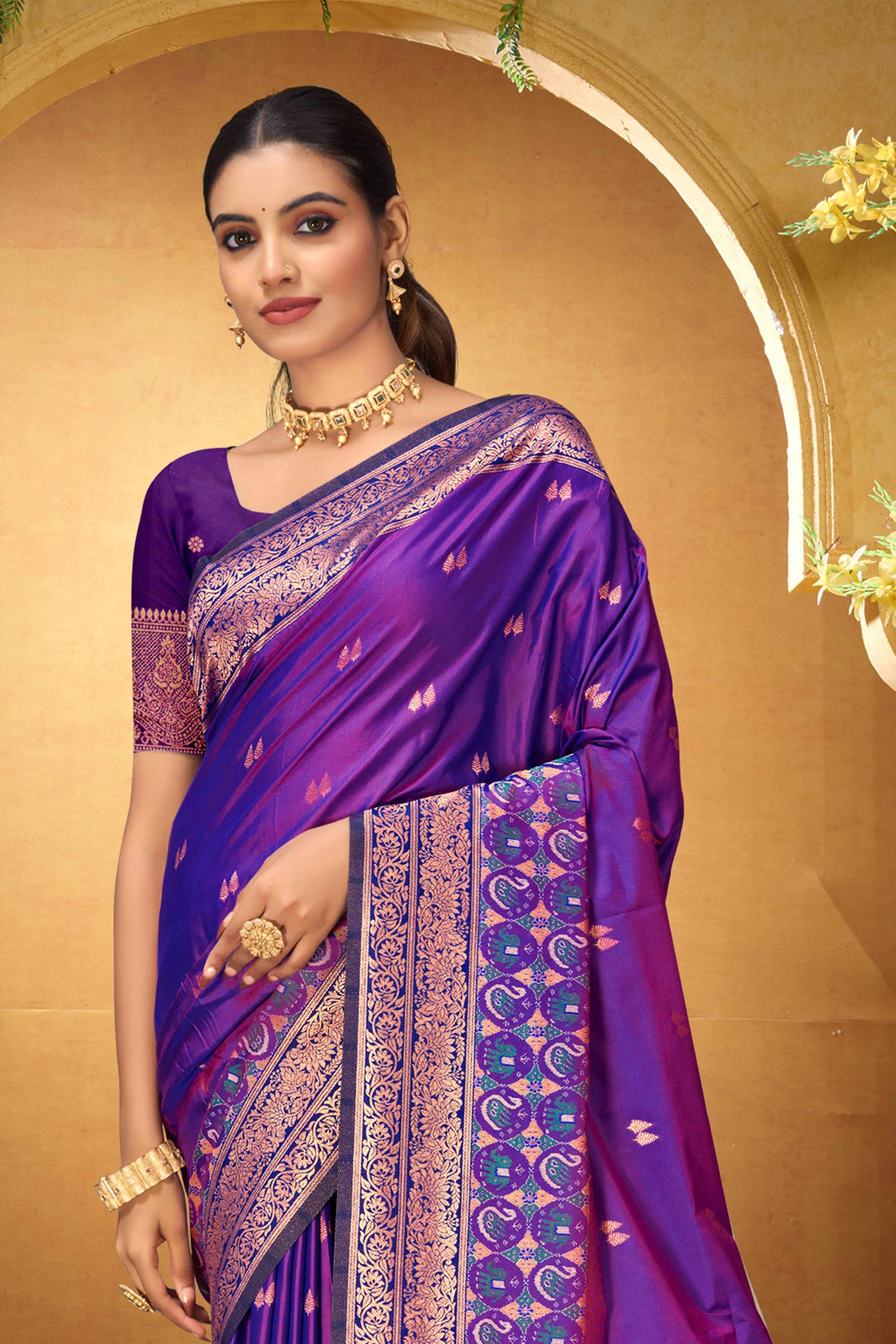 Sangam Prints Violet Purple Silk Woven Work Traditional Saree
