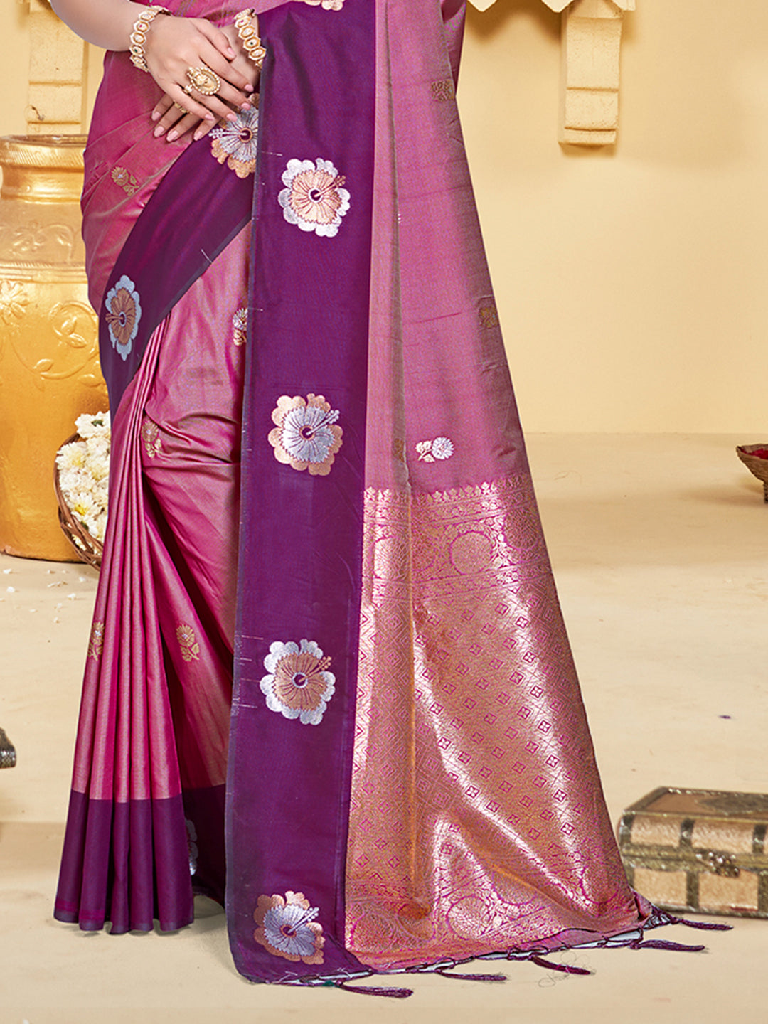 Sangam Prints Magenta Silk Woven Work Traditional Saree