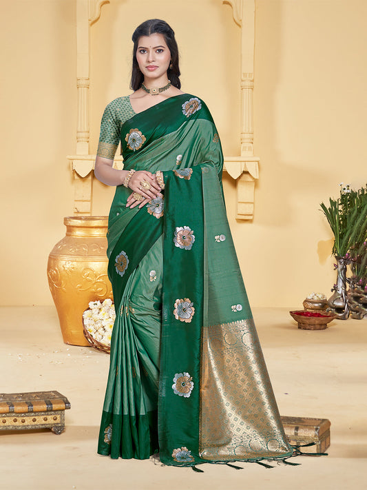 Sangam Prints Green Silk Woven Work Traditional Saree