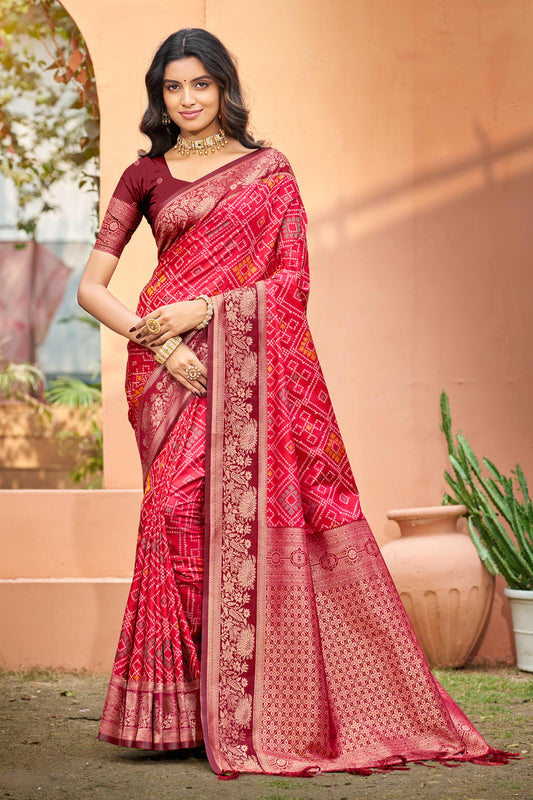 Sangam Prints Bright Red Soft Silk Woven Work Traditional Saree