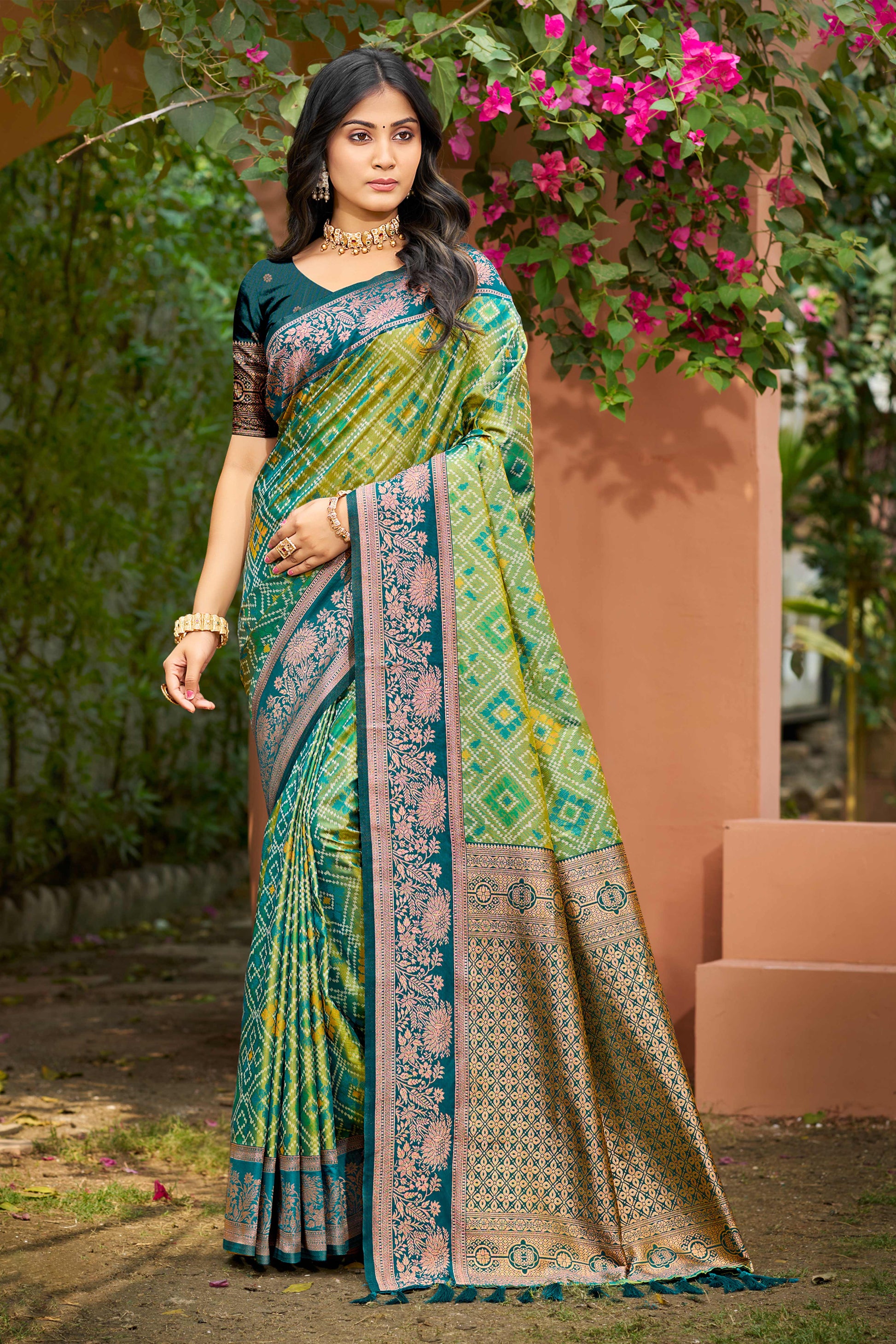 Sangam Prints Parrot Green Soft Silk Woven Work Traditional Saree