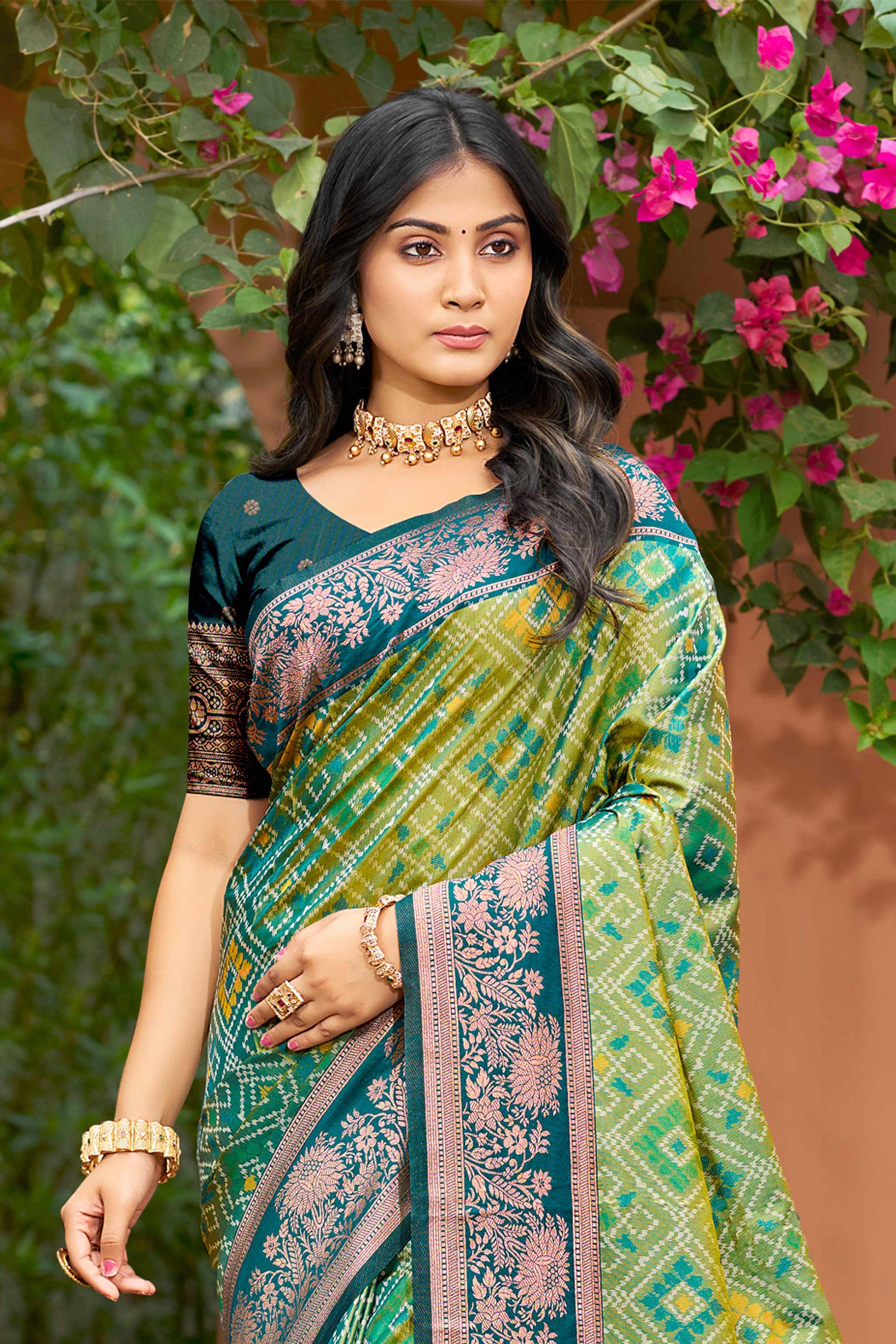 Sangam Prints Parrot Green Soft Silk Woven Work Traditional Saree