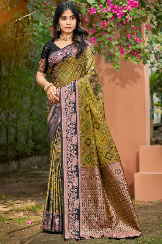 Sangam Prints Olive Green Soft Silk Woven Work Traditional Saree