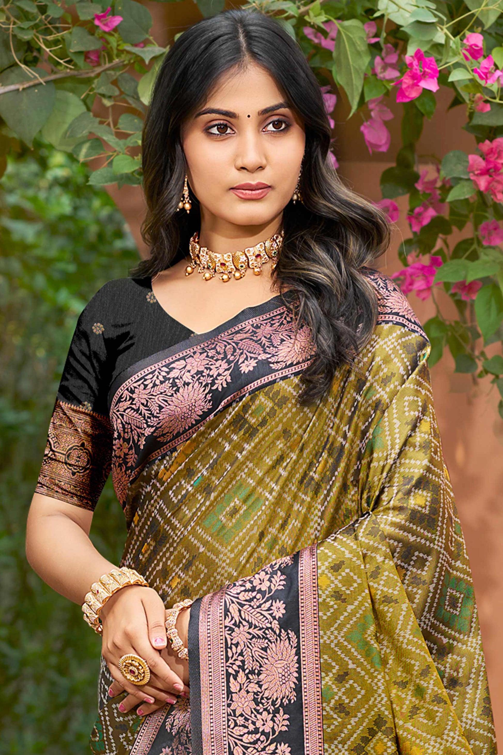 Sangam Prints Olive Green Soft Silk Woven Work Traditional Saree