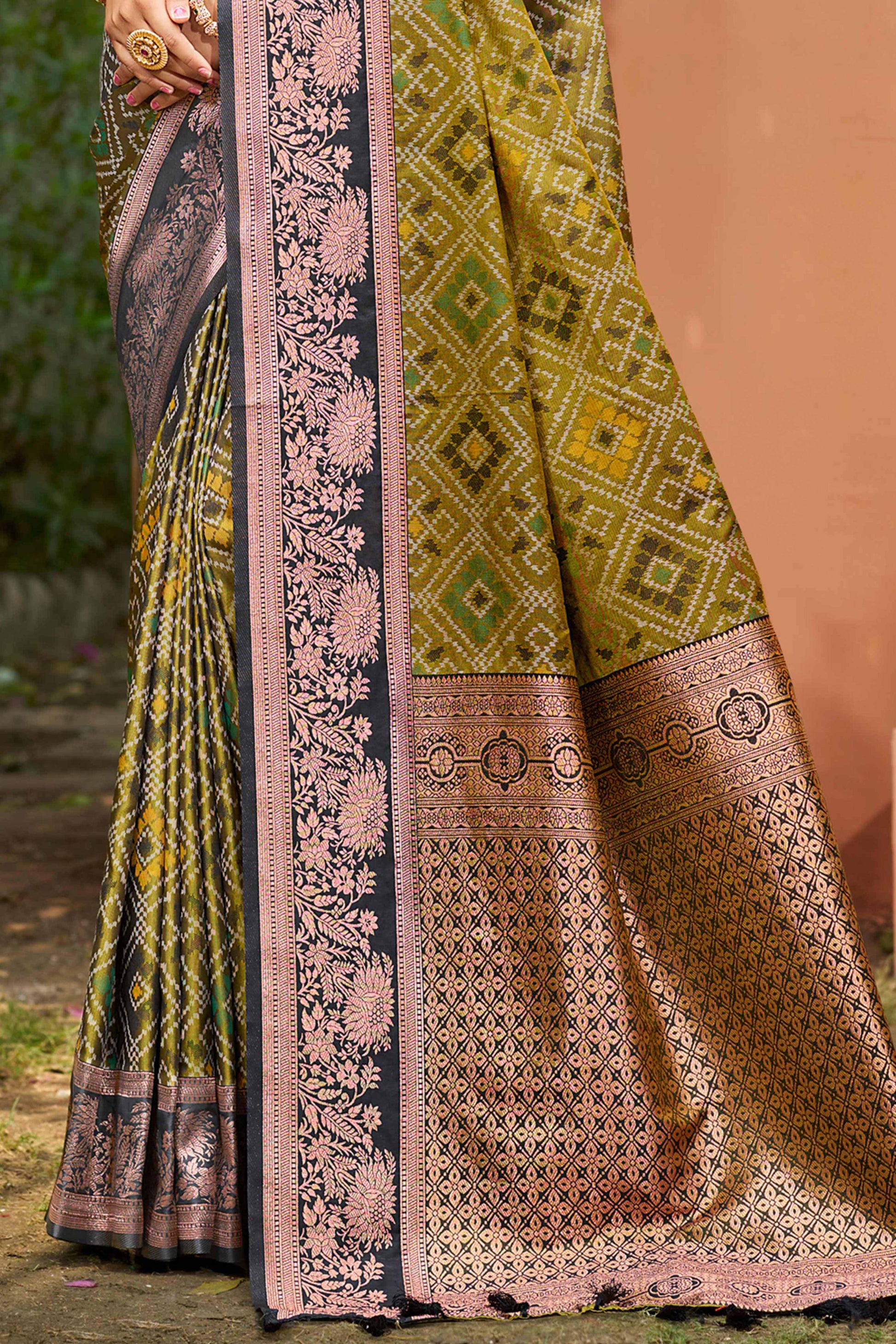 Sangam Prints Olive Green Soft Silk Woven Work Traditional Saree