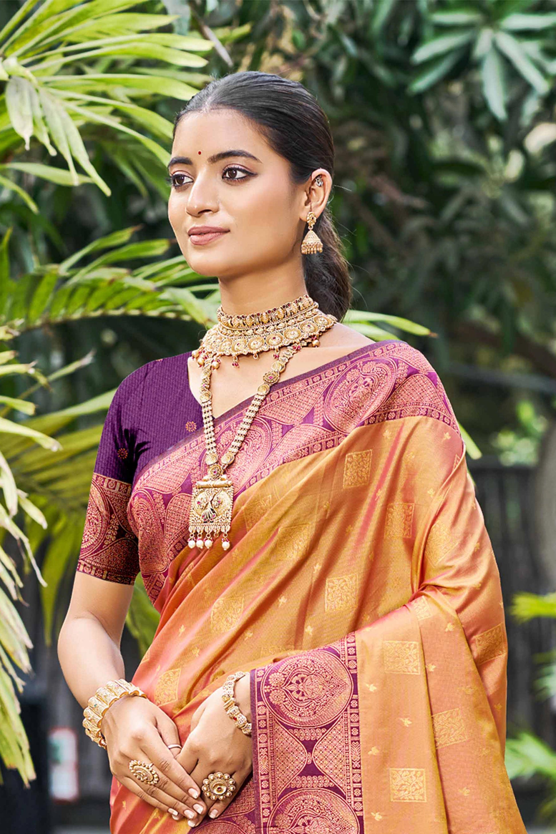 Sangam Prints Rust Orange Soft Silk Woven Work Traditional Saree