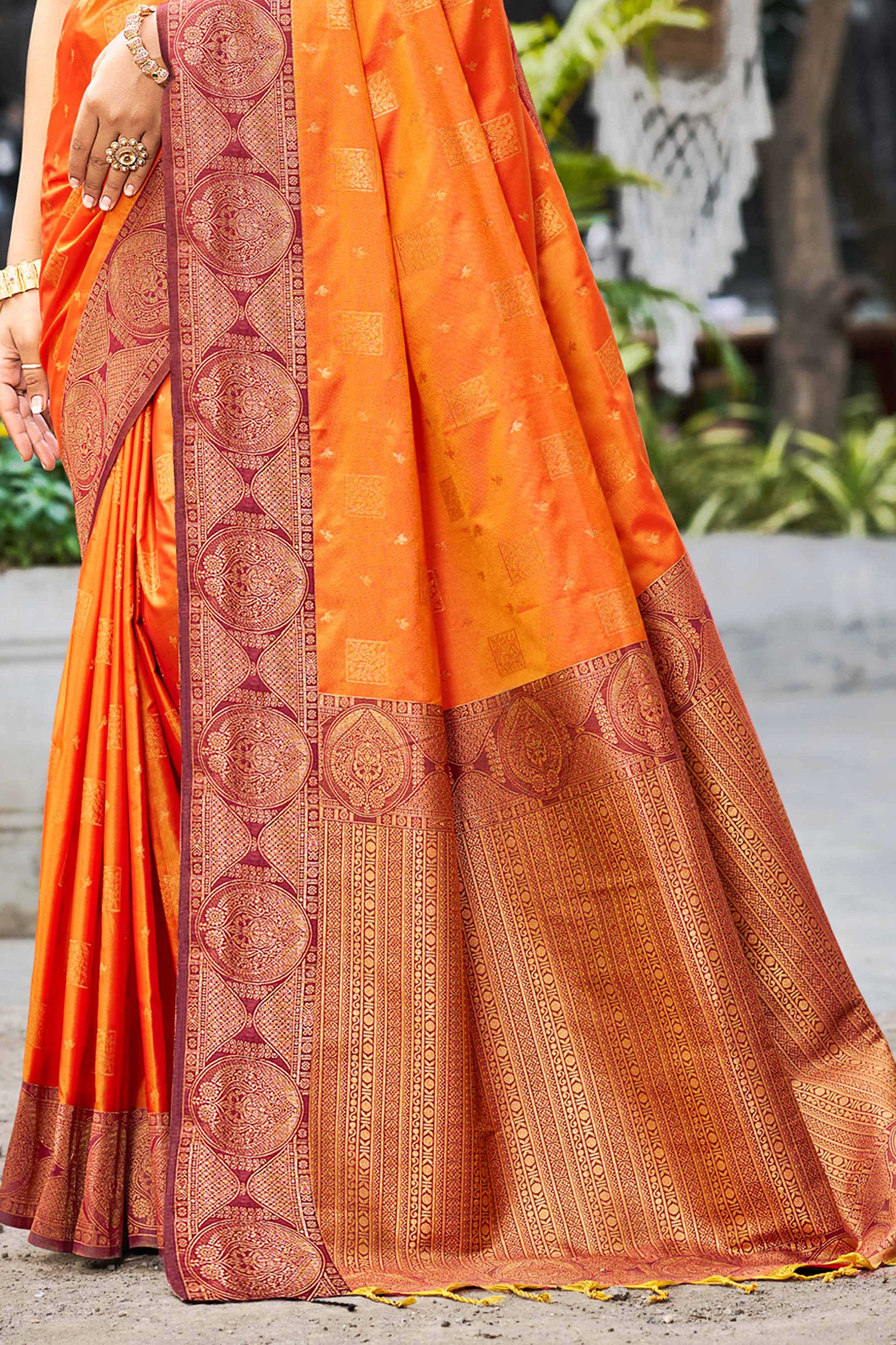 Sangam Prints Saffron Orange Soft Silk Woven Work Traditional Saree