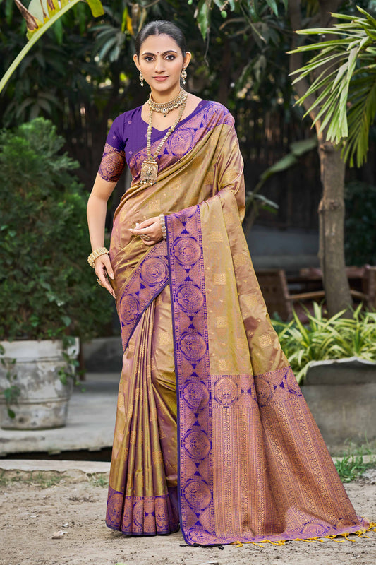 Sangam Prints Royal Purple Soft Silk Woven Work Traditional Saree