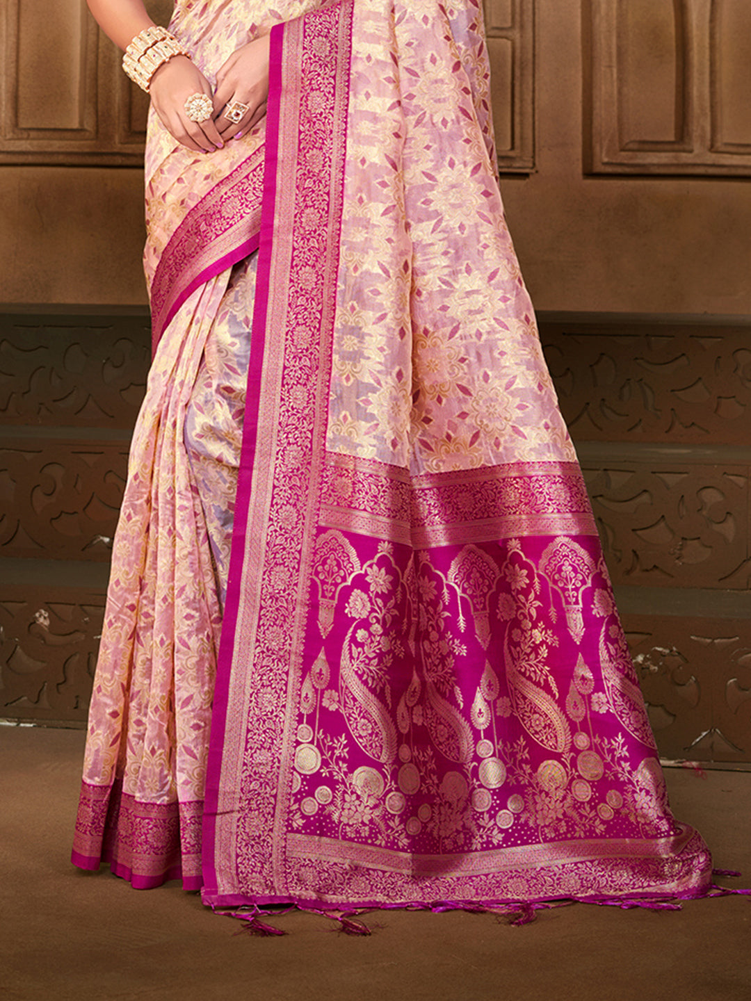 Sangam Prints Peach  Silk Woven Work Traditional Saree