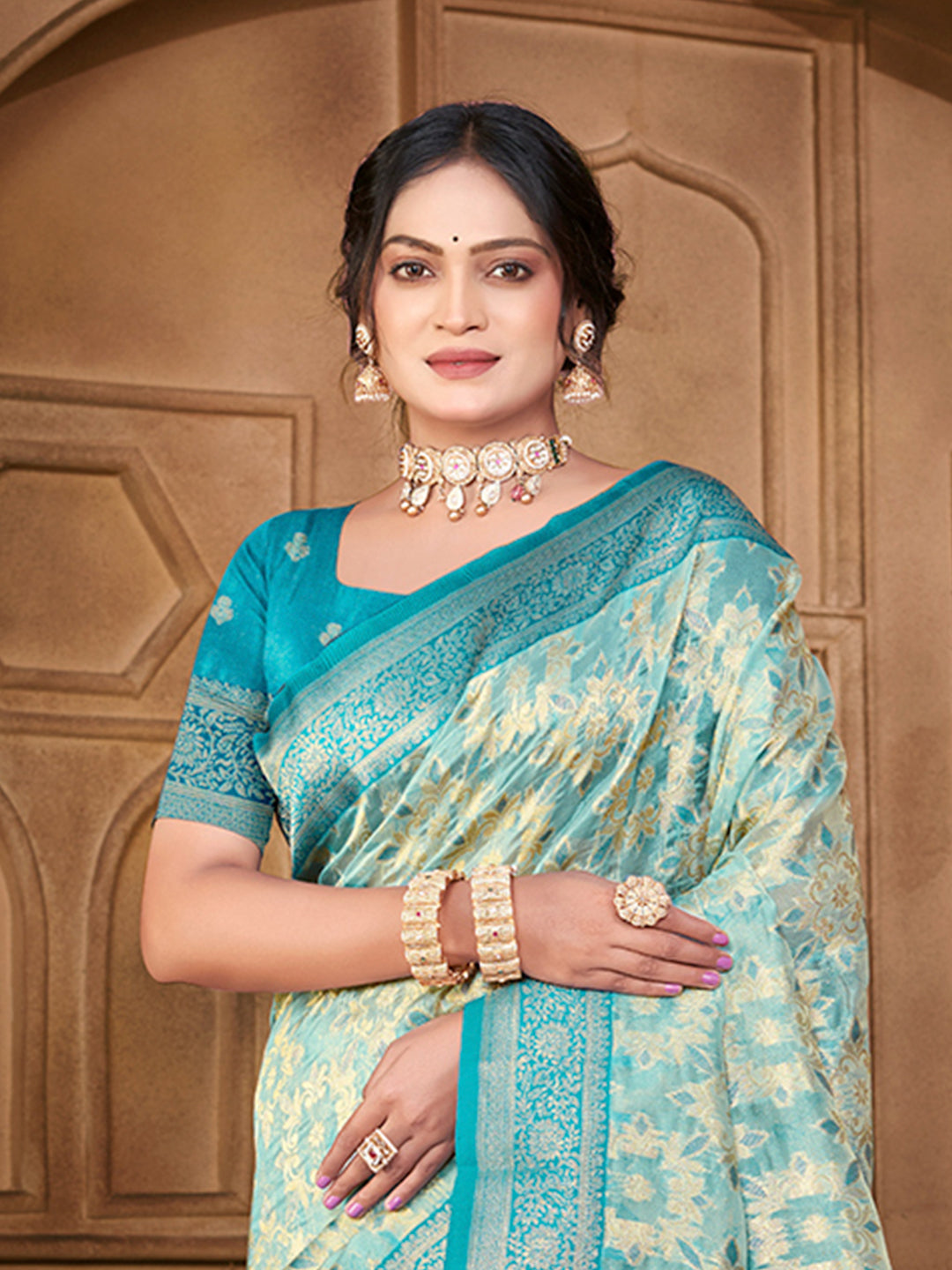 Sangam Prints Light Blue Silk Woven Work Traditional Saree