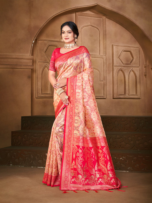 Sangam Prints Light Pink Silk Woven Work Traditional Saree