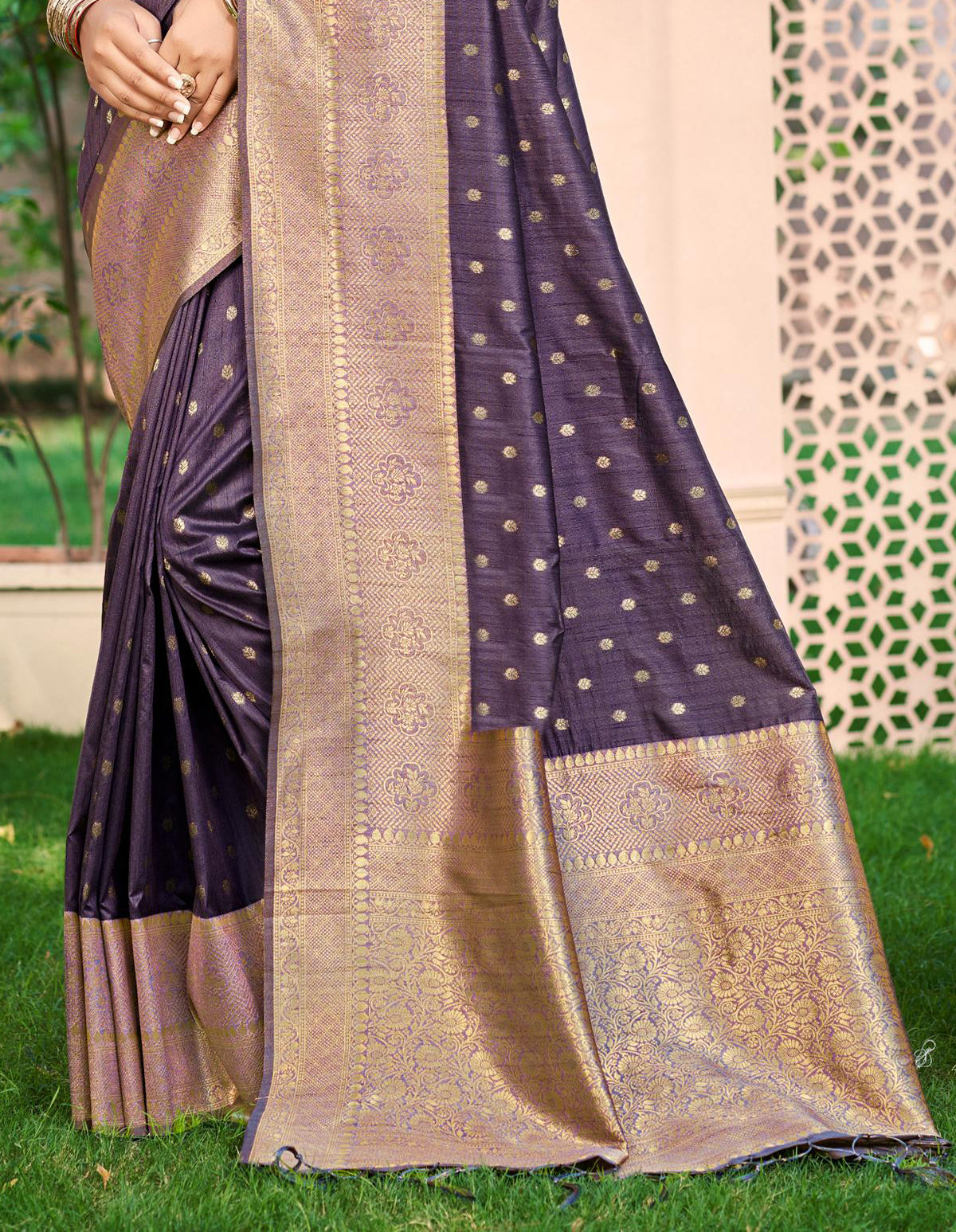 Sangam Prints Dark wine Assam Silk Woven Work Traditional Saree