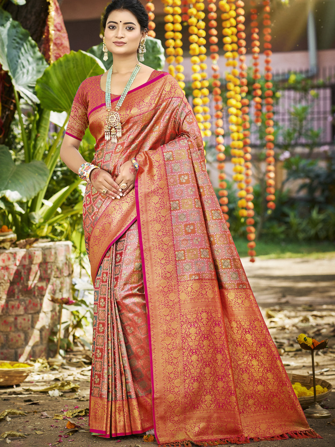 Sangam Prints Pink Silk Woven Work Traditional Saree