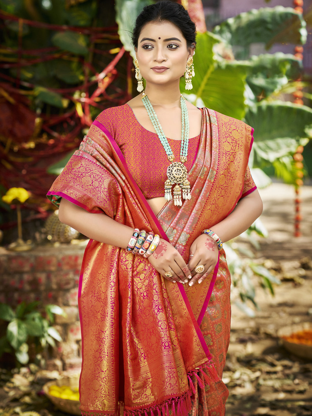 Sangam Prints Pink Silk Woven Work Traditional Saree