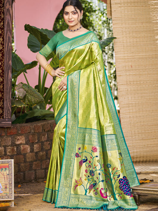 Sangam Prints Green Kanjivaram Silk Woven Work Traditional Saree