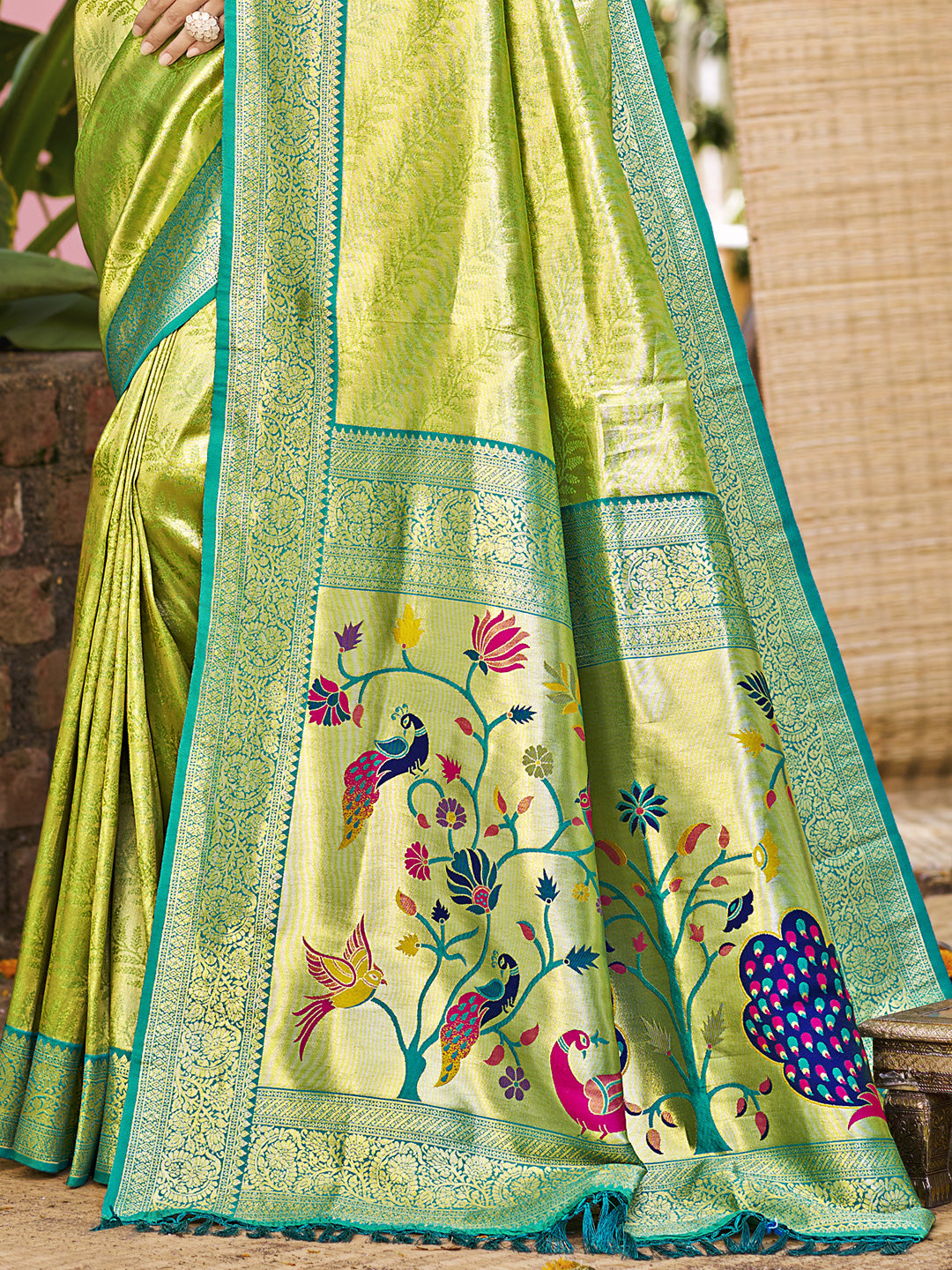 Sangam Prints Green Kanjivaram Silk Woven Work Traditional Saree