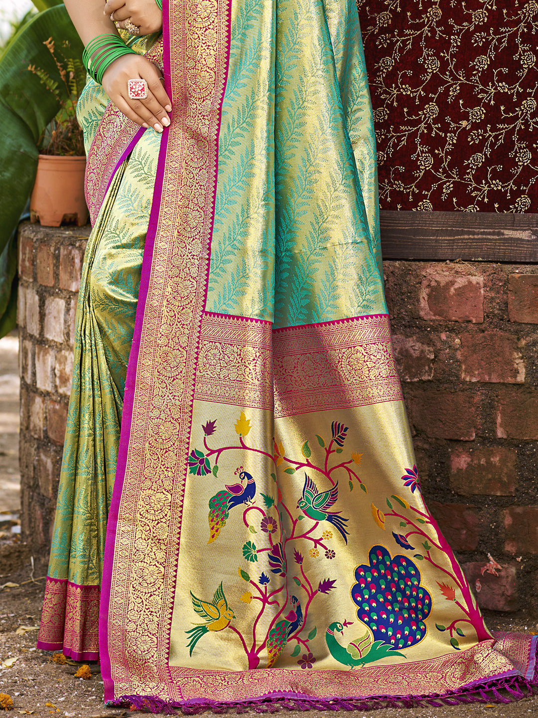 Sangam Prints Multi Color Kanjivaram Silk Woven Work Traditional Saree