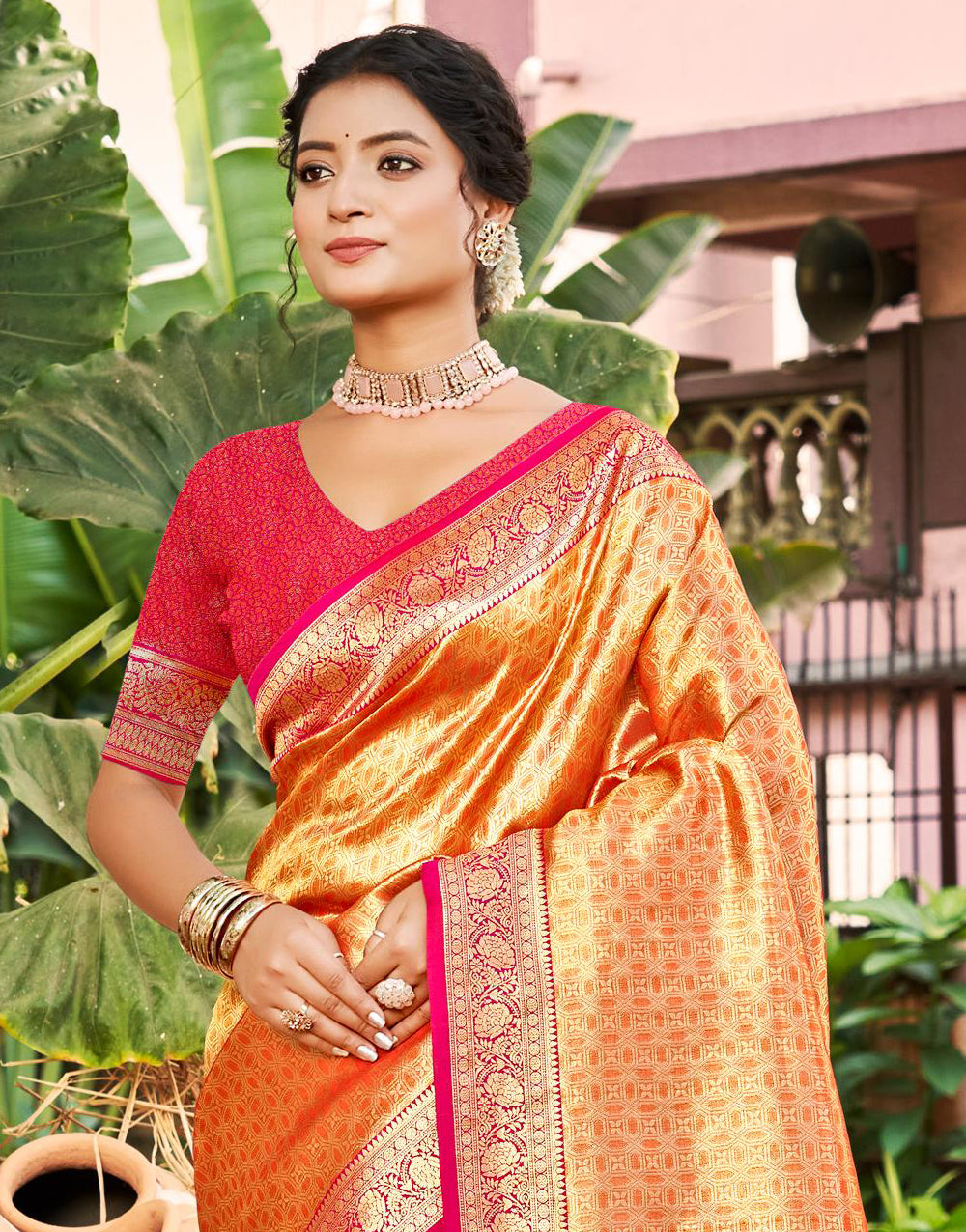Sangam Prints Multi Color Kanjivaram Silk Woven Work Traditional Saree