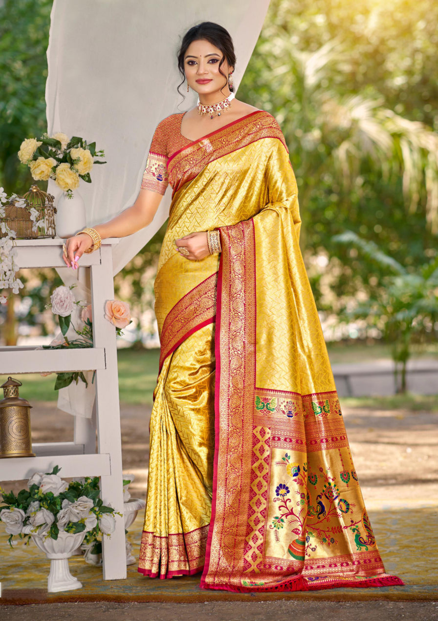 Sangam Prints Multi Color Kanjivaram Silk Woven Work Traditional Saree
