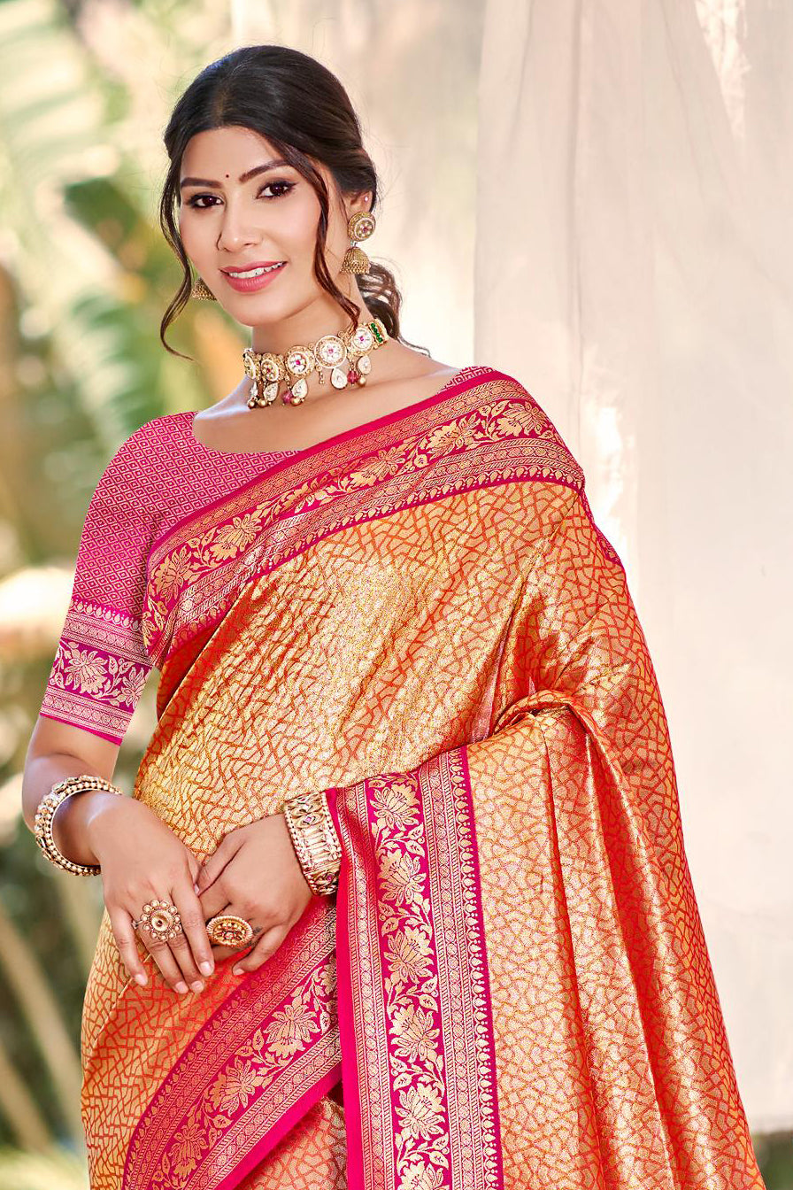 Sangam Prints Multi Color Kanjivaram Silk Woven Work Traditional Saree