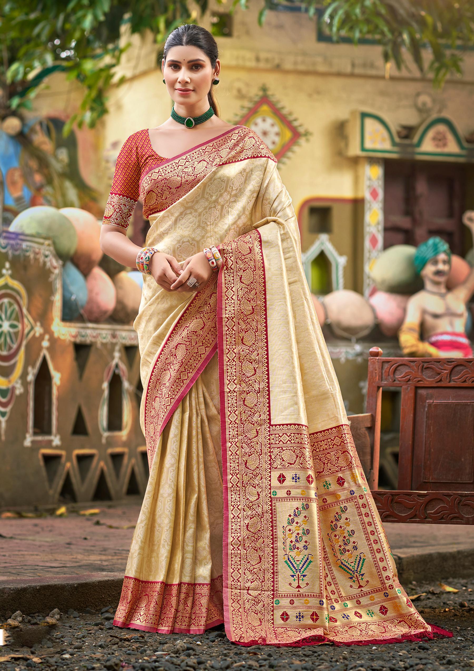 Sangam Prints Multi Color Kanjivaram Silk Woven Work Traditional Saree