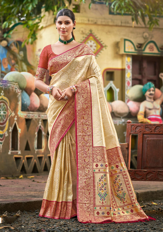 Sangam Prints Multi Color Kanjivaram Silk Woven Work Traditional Saree