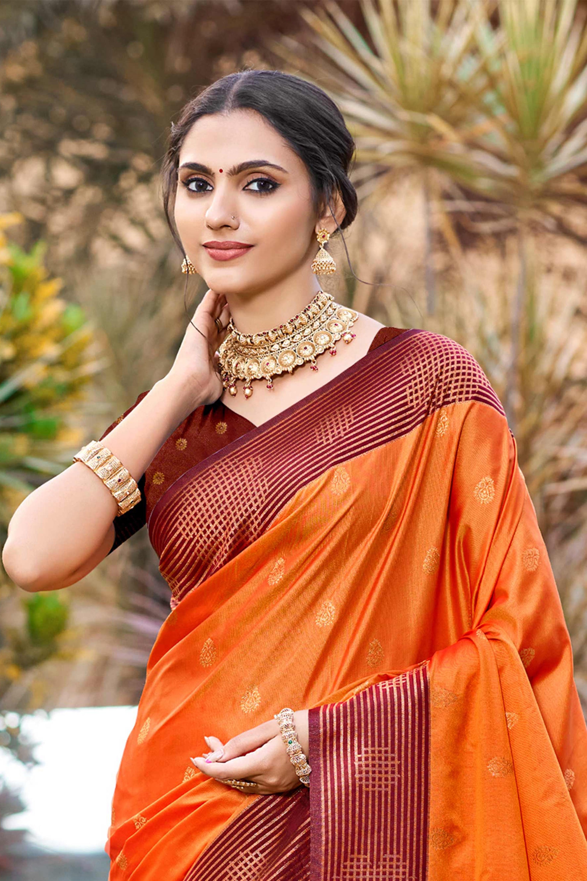 Sangam Prints Saffron Orange Soft Silk Woven Work Traditional Saree