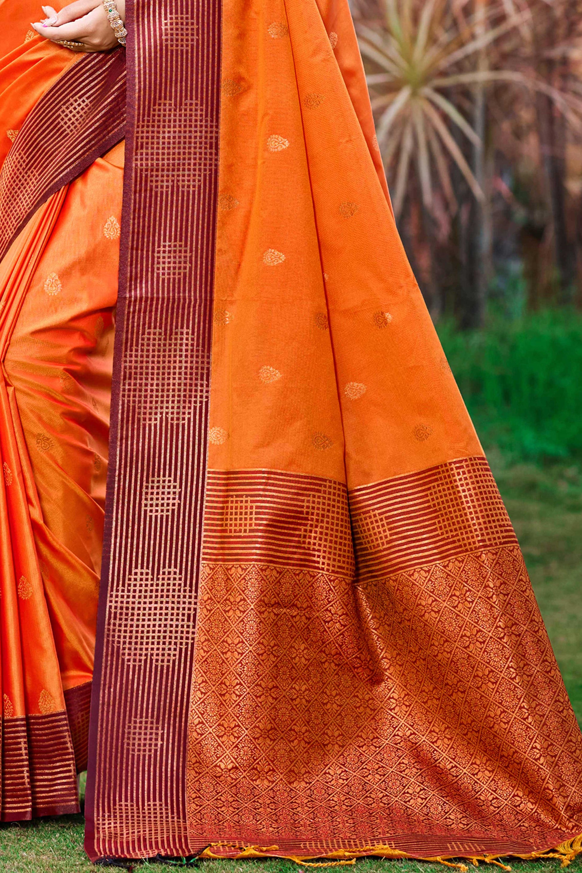 Sangam Prints Saffron Orange Soft Silk Woven Work Traditional Saree