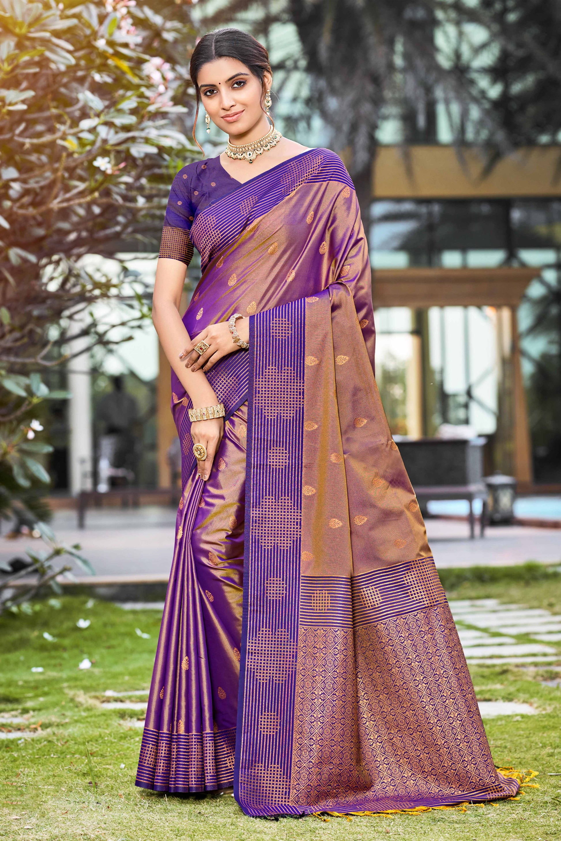 Sangam Prints Copper Gold Soft Silk Woven Work Traditional Saree