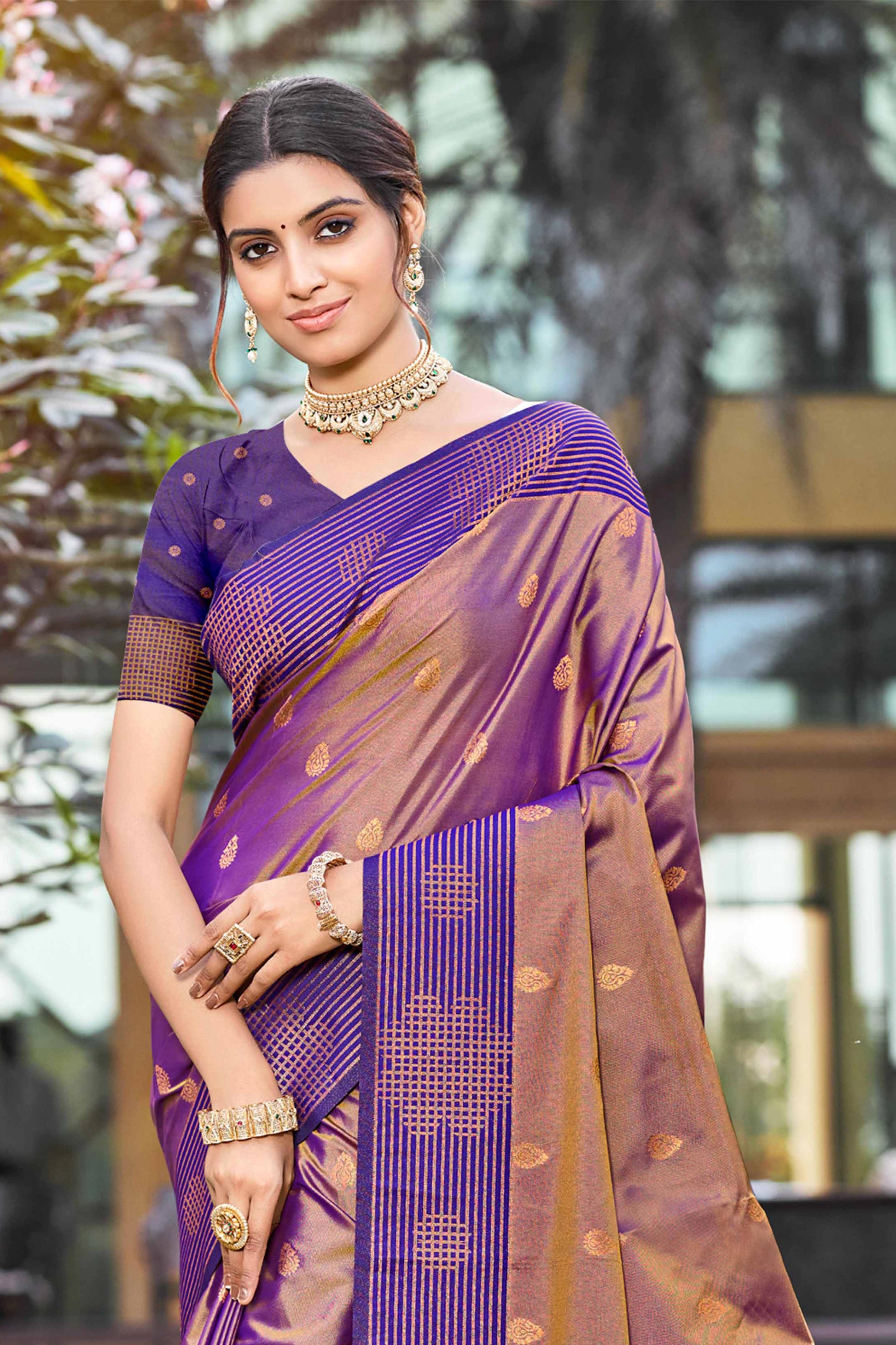 Sangam Prints Copper Gold Soft Silk Woven Work Traditional Saree
