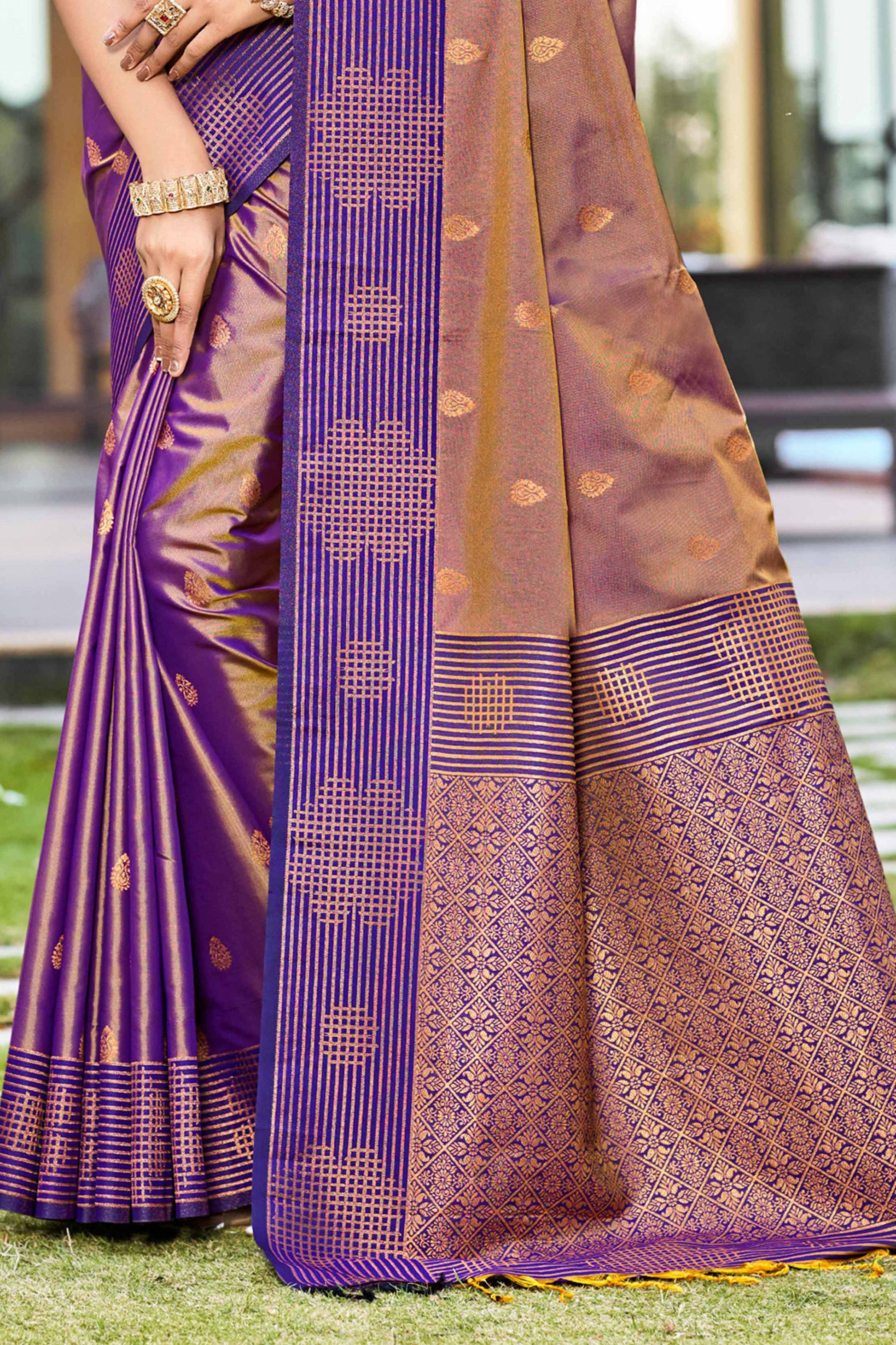 Sangam Prints Copper Gold Soft Silk Woven Work Traditional Saree