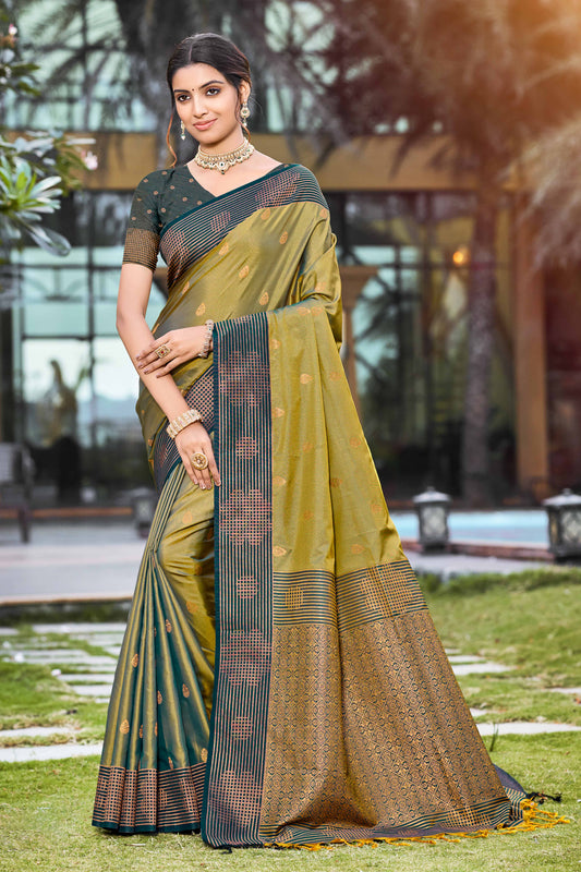 Sangam Prints Olive Green Soft Silk Woven Work Traditional Saree