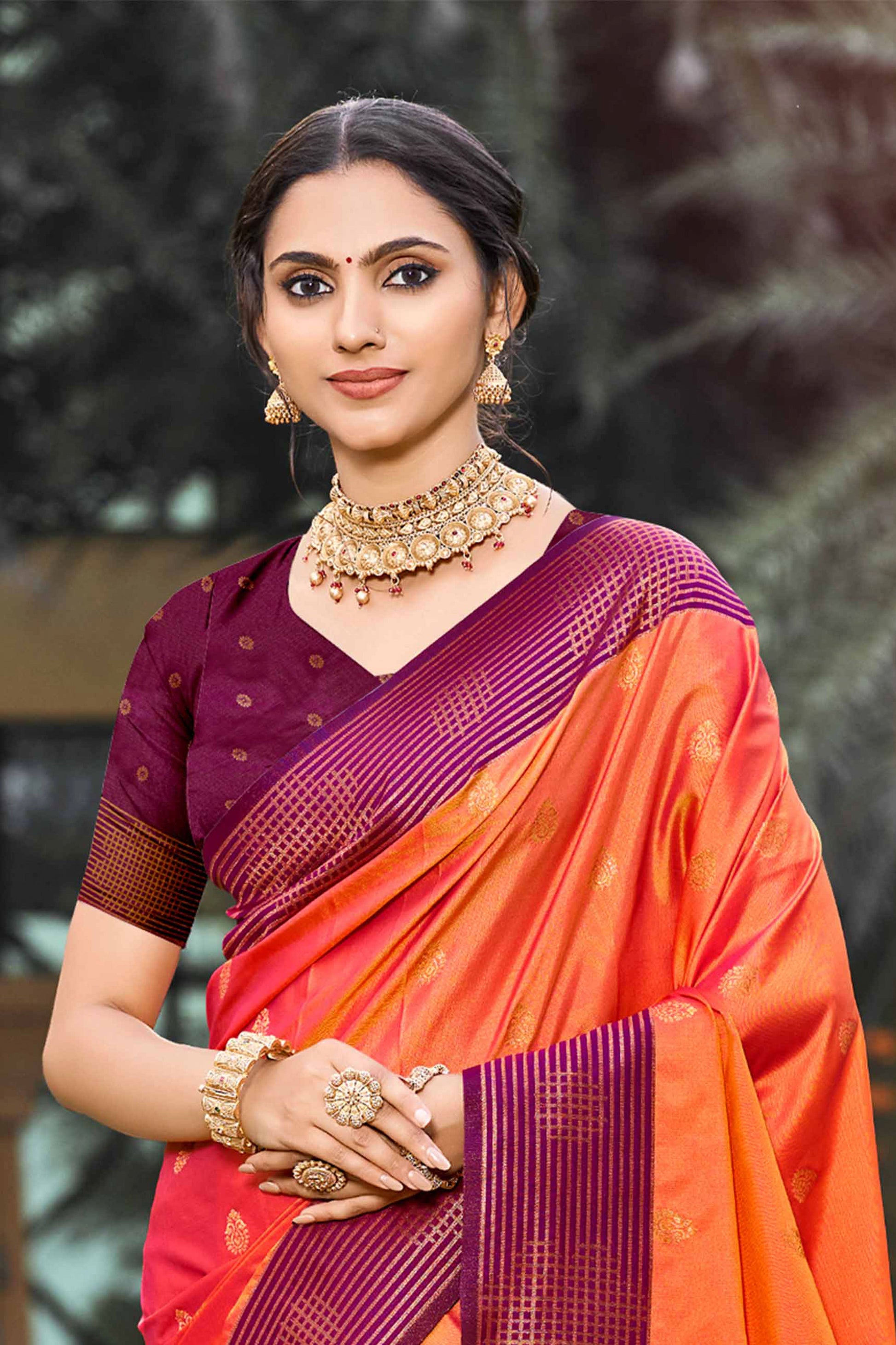 Sangam Prints Bright Orange Soft Silk Woven Work Traditional Saree