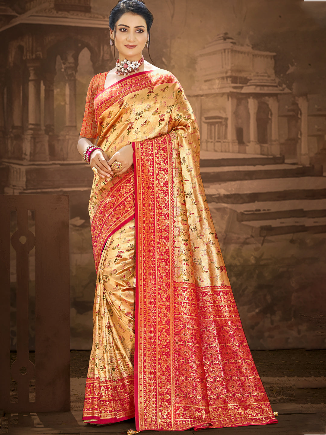 Sangam Prints Multi Color Dharmavaram Woven Work Traditional Saree