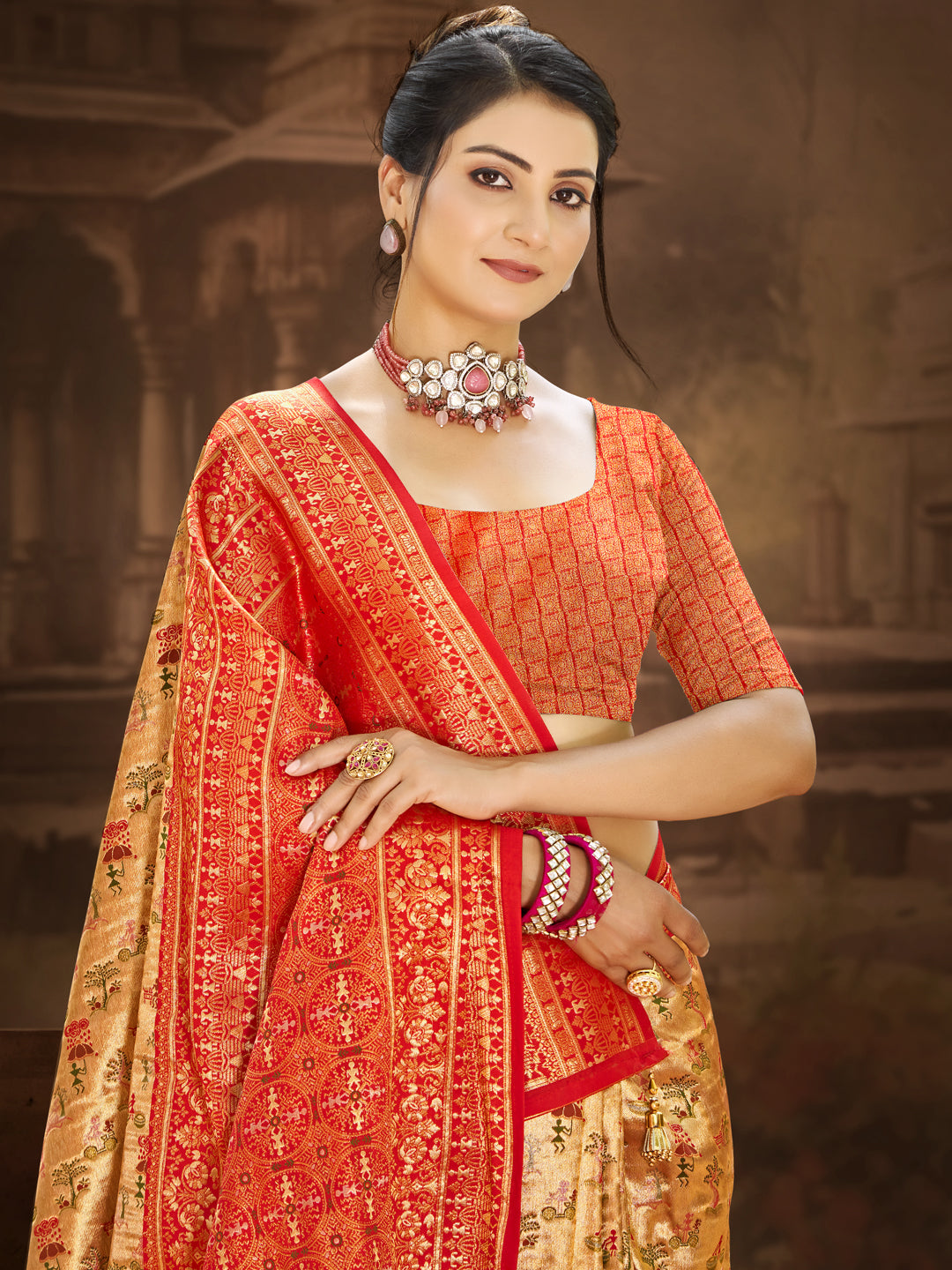 Sangam Prints Multi Color Dharmavaram Woven Work Traditional Saree