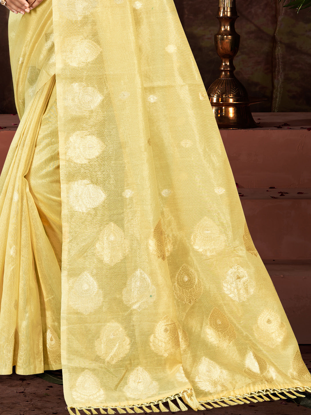 Sangam Prints Yellow Munga Kota Woven Work Traditional Saree