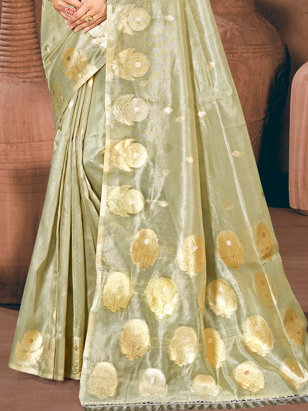 Sangam Prints Grey Munga Kota Woven Work Traditional Saree