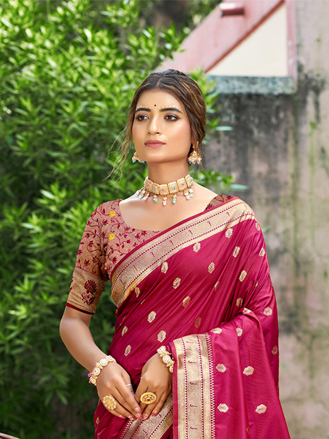 Sangam Prints Pink Silk Woven Work Traditional Saree