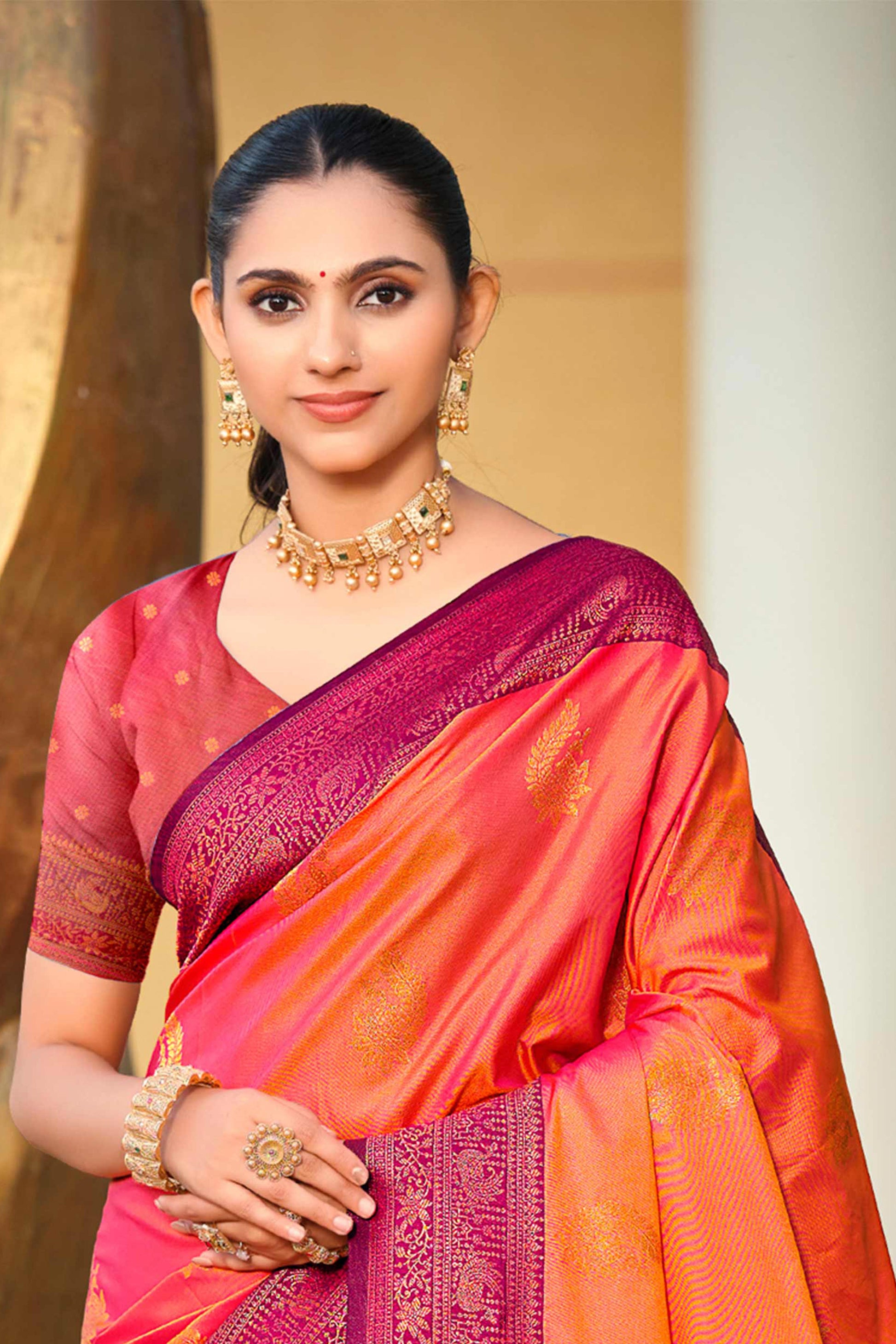 Sangam Prints Rani Pink Soft Silk Woven Work Traditional Saree