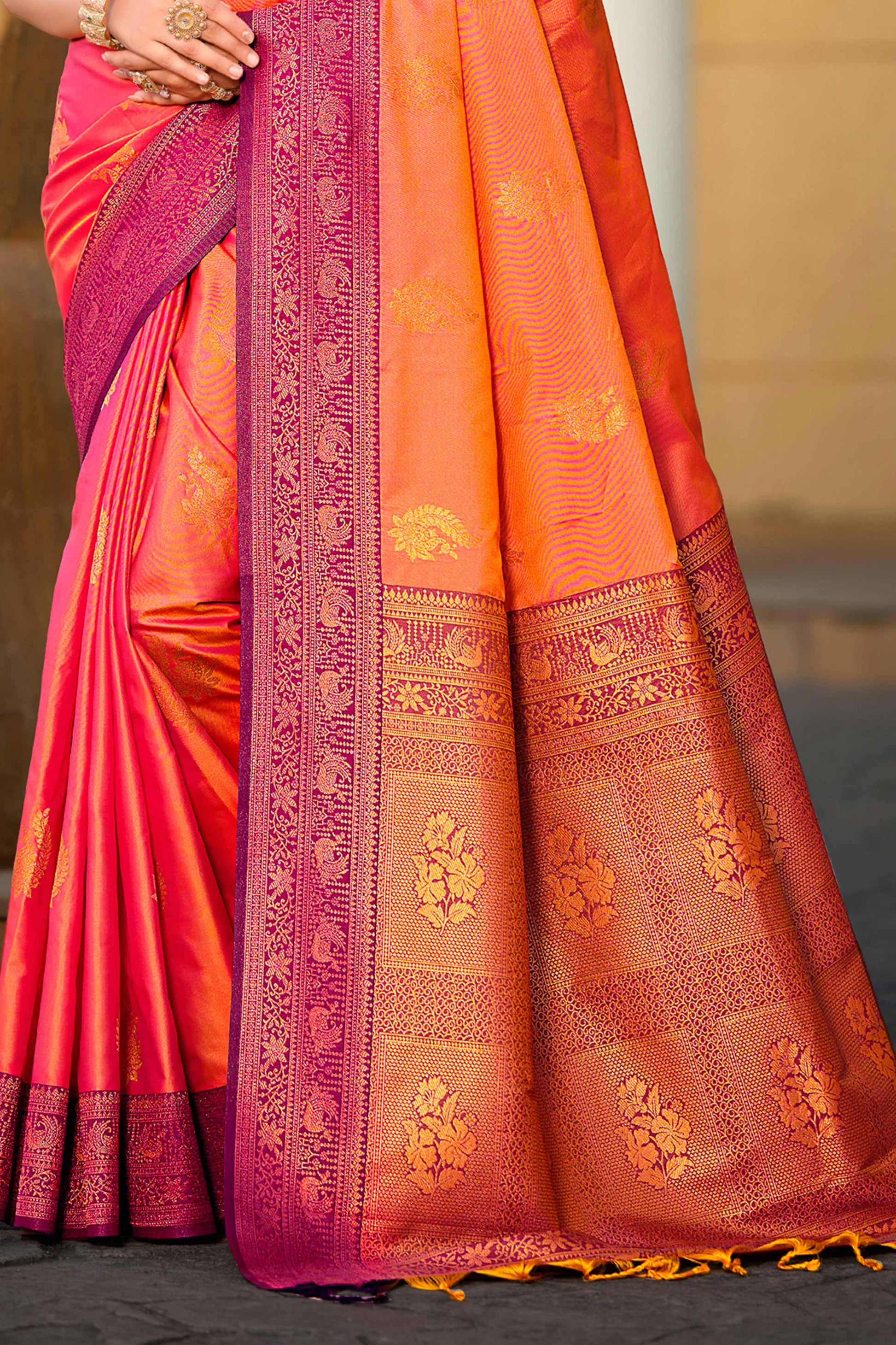 Sangam Prints Rani Pink Soft Silk Woven Work Traditional Saree