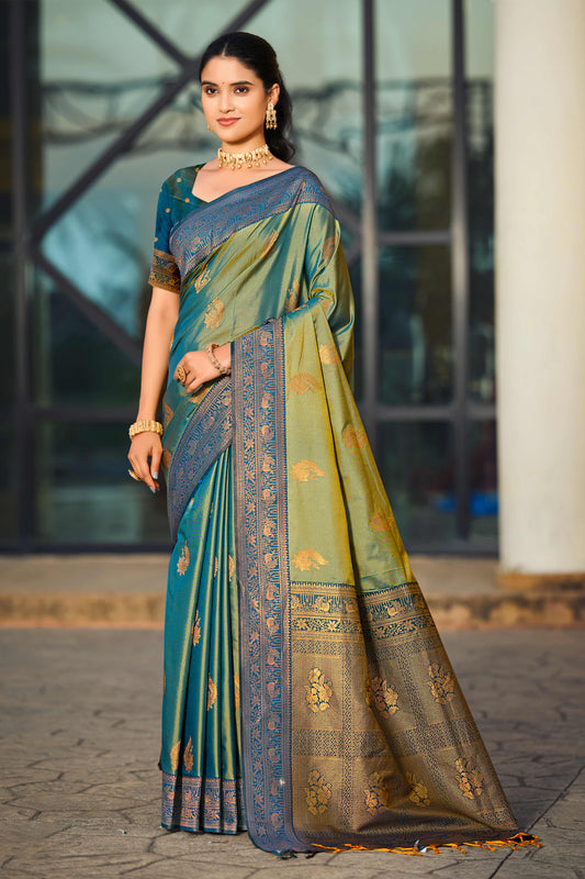 Sangam Prints Sea Green Soft Silk Woven Work Traditional Saree