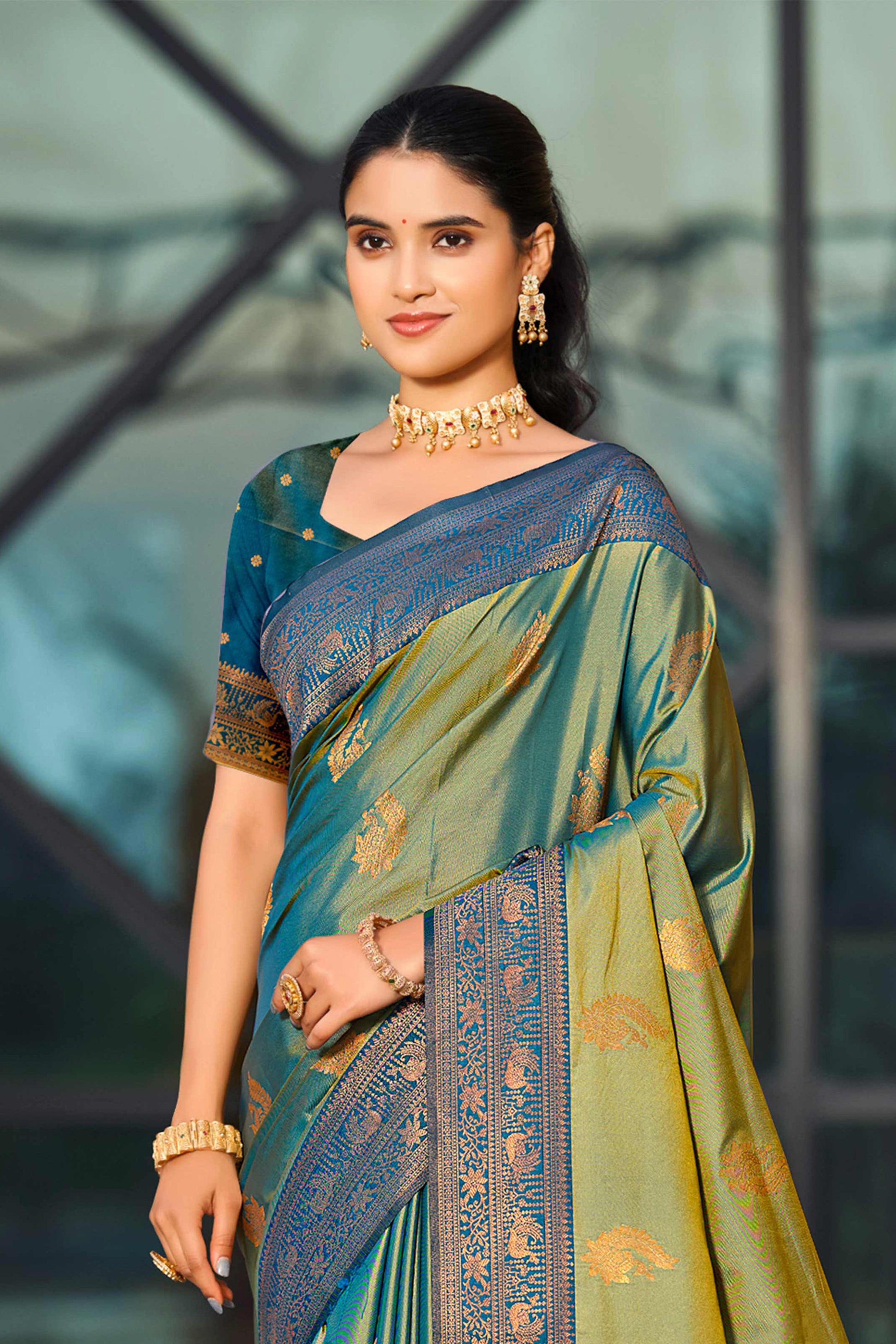 Sangam Prints Sea Green Soft Silk Woven Work Traditional Saree