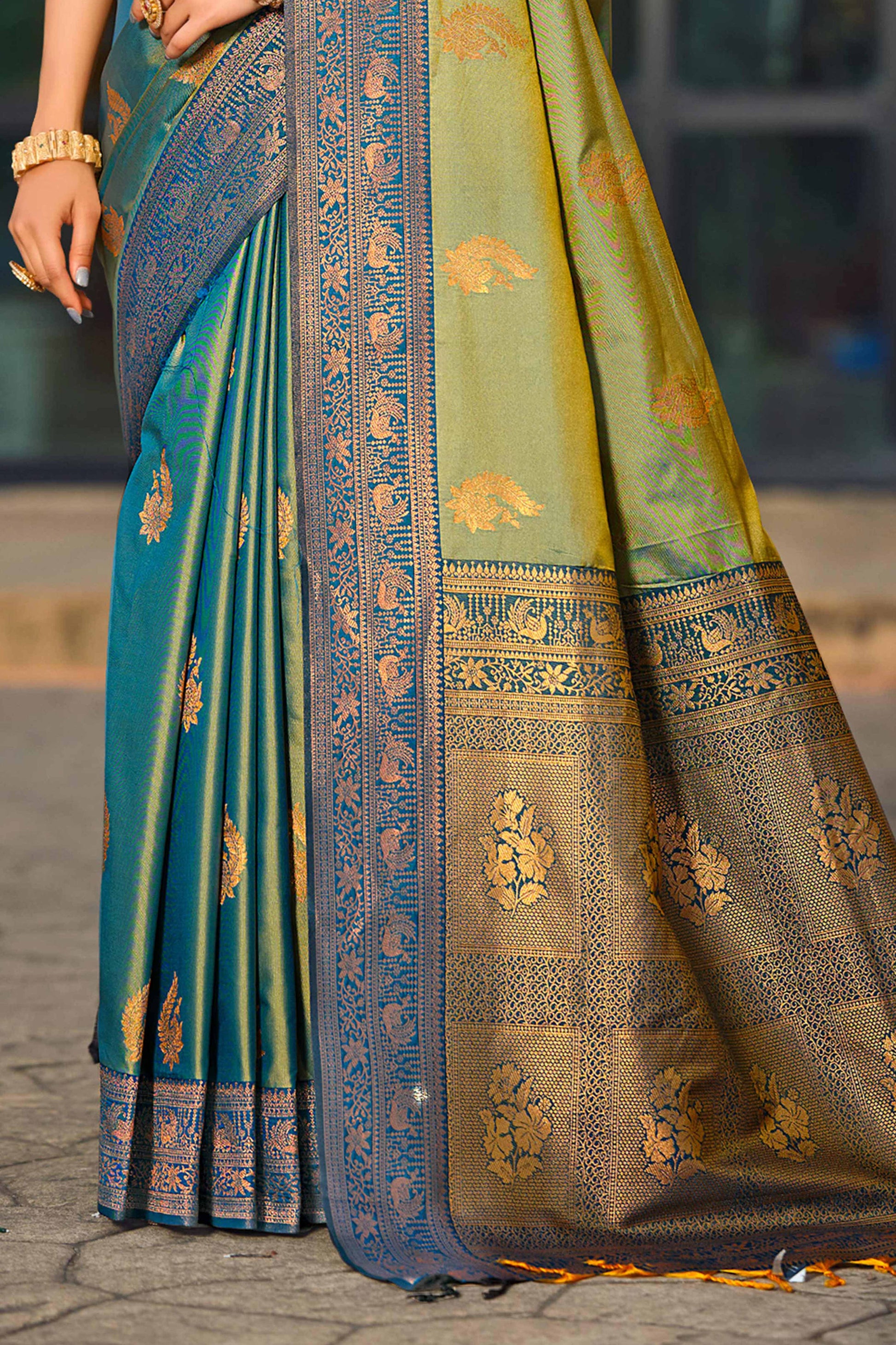 Sangam Prints Sea Green Soft Silk Woven Work Traditional Saree