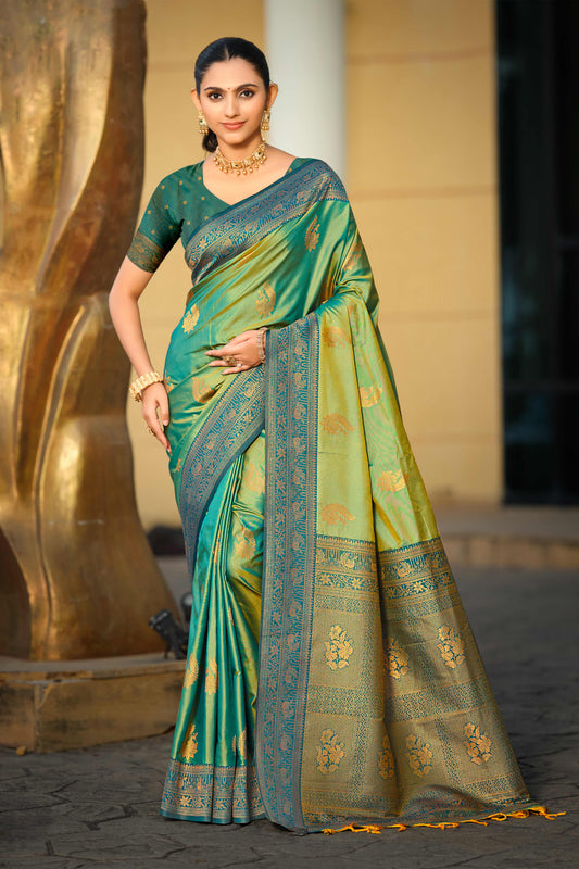 Sangam Prints Sea Green Soft Silk Woven Work Traditional Saree