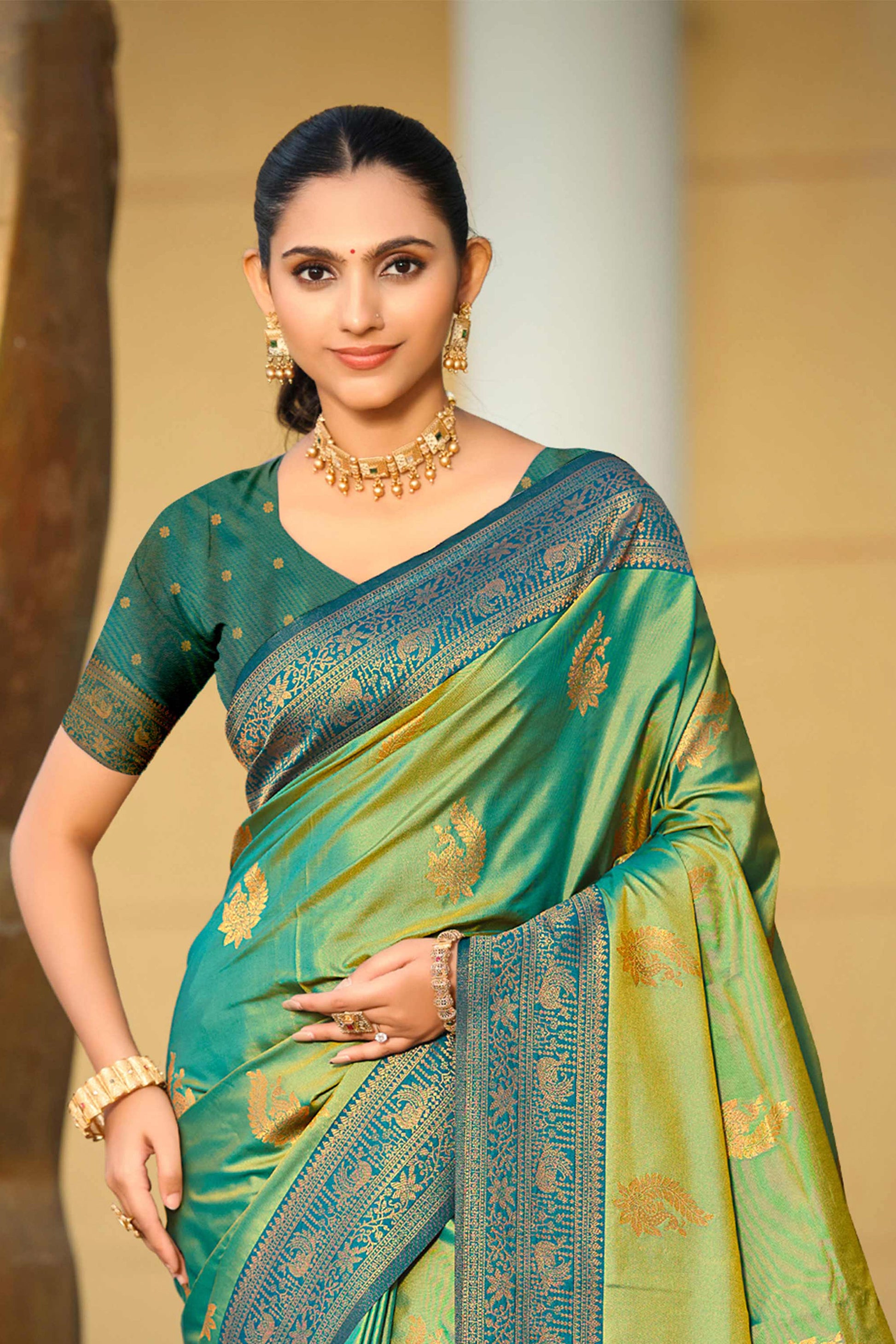 Sangam Prints Sea Green Soft Silk Woven Work Traditional Saree
