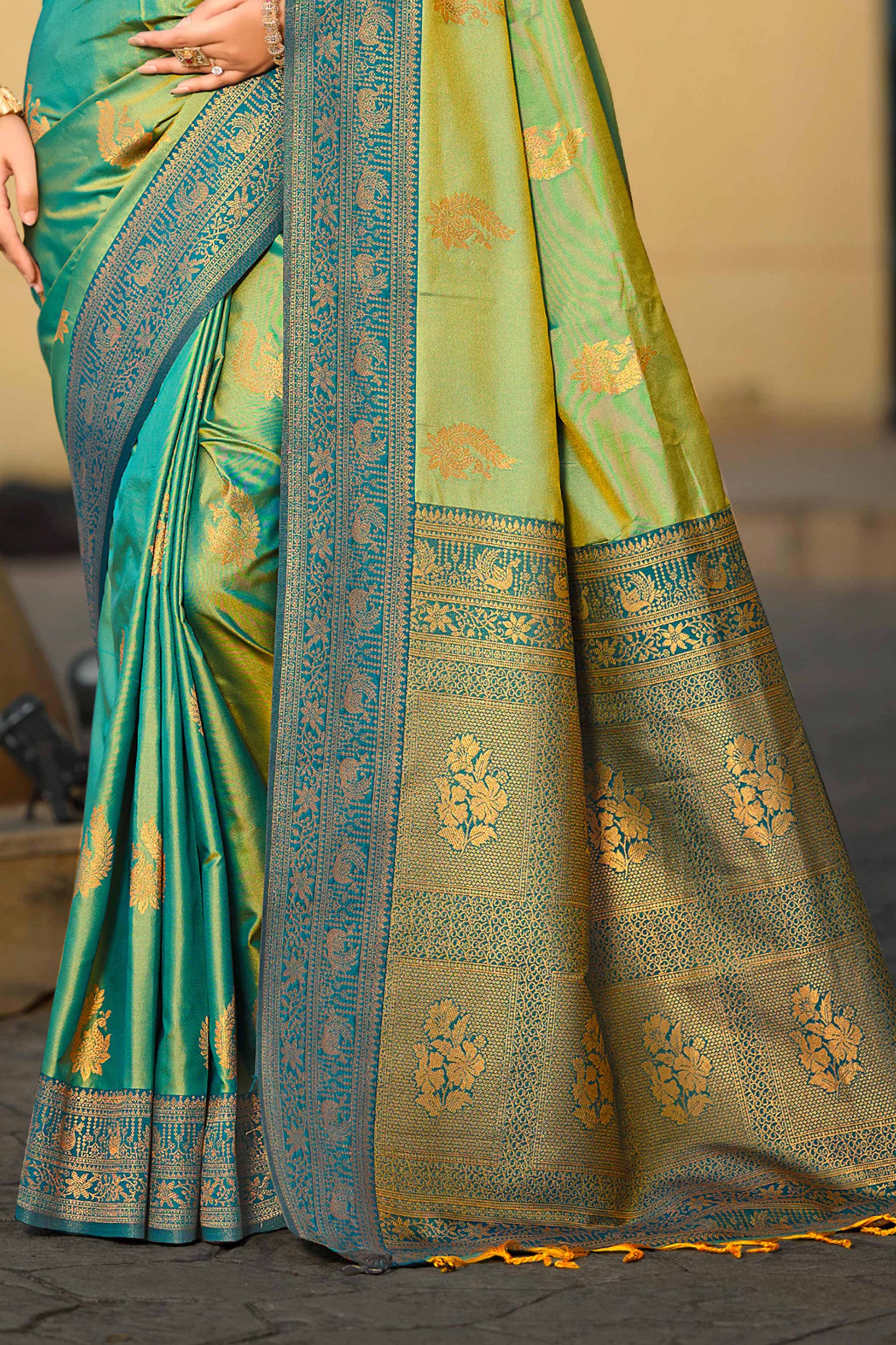 Sangam Prints Sea Green Soft Silk Woven Work Traditional Saree