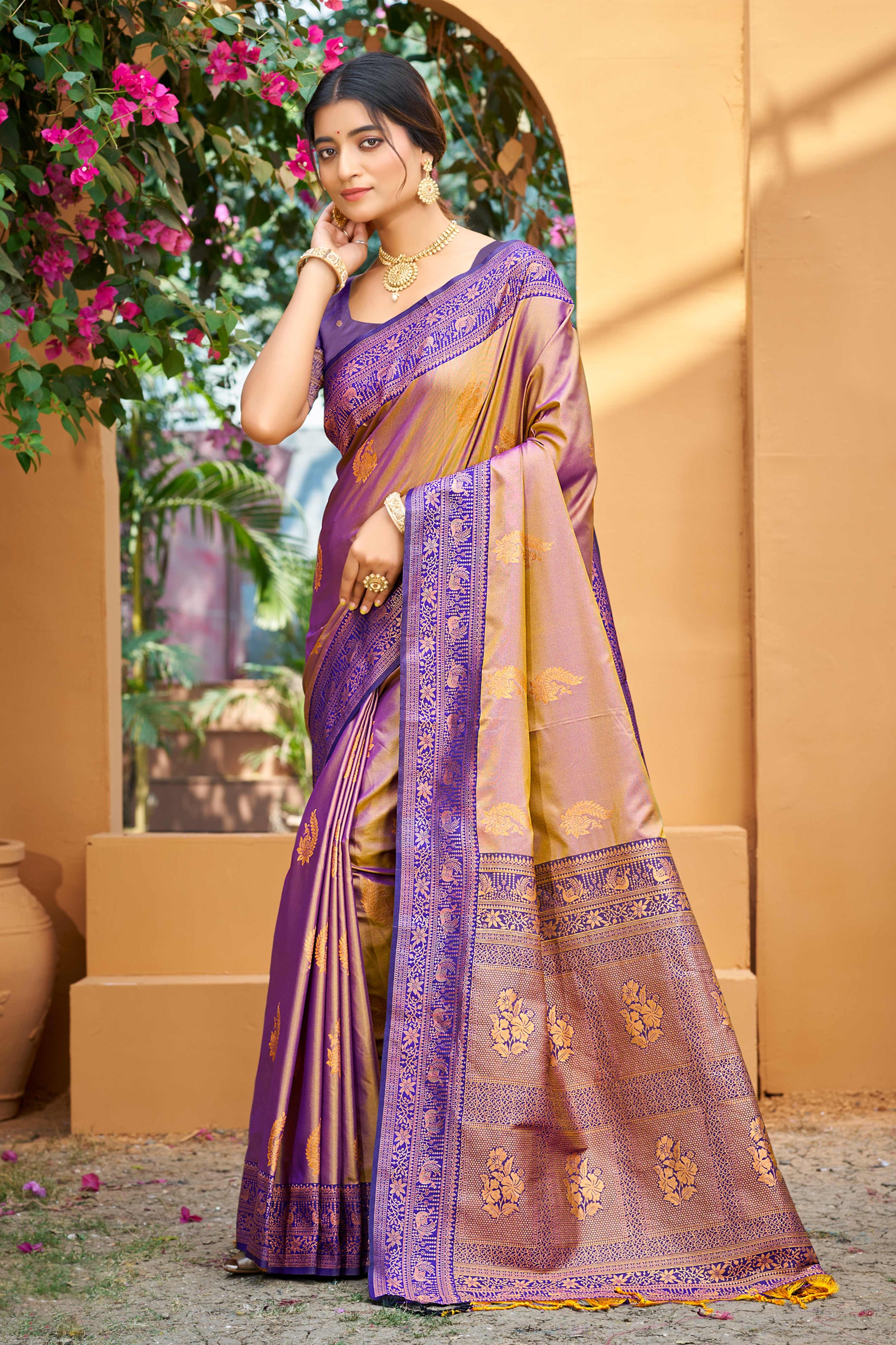 Sangam Prints Royal Purple Soft Silk Woven Work Traditional Saree