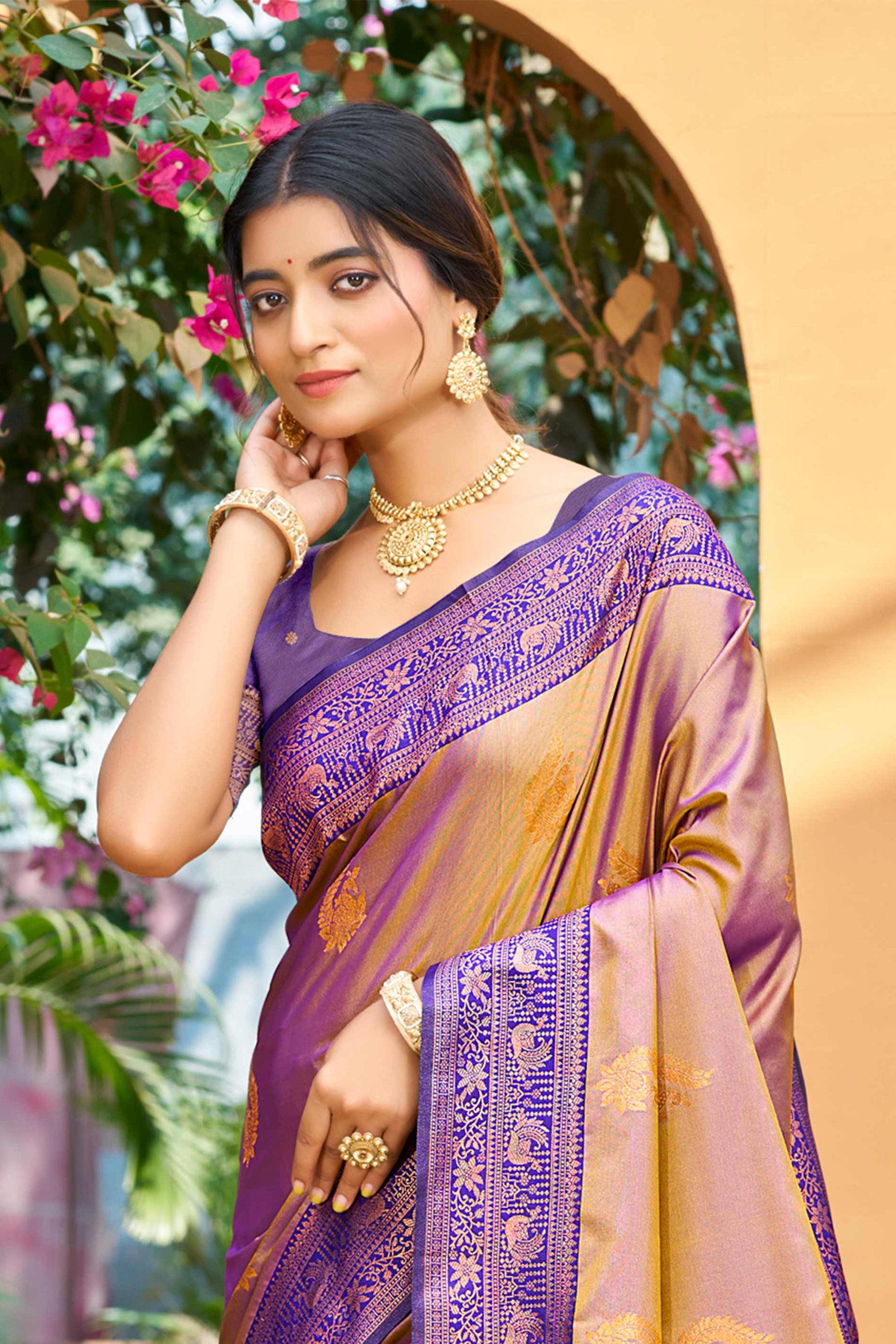 Sangam Prints Royal Purple Soft Silk Woven Work Traditional Saree