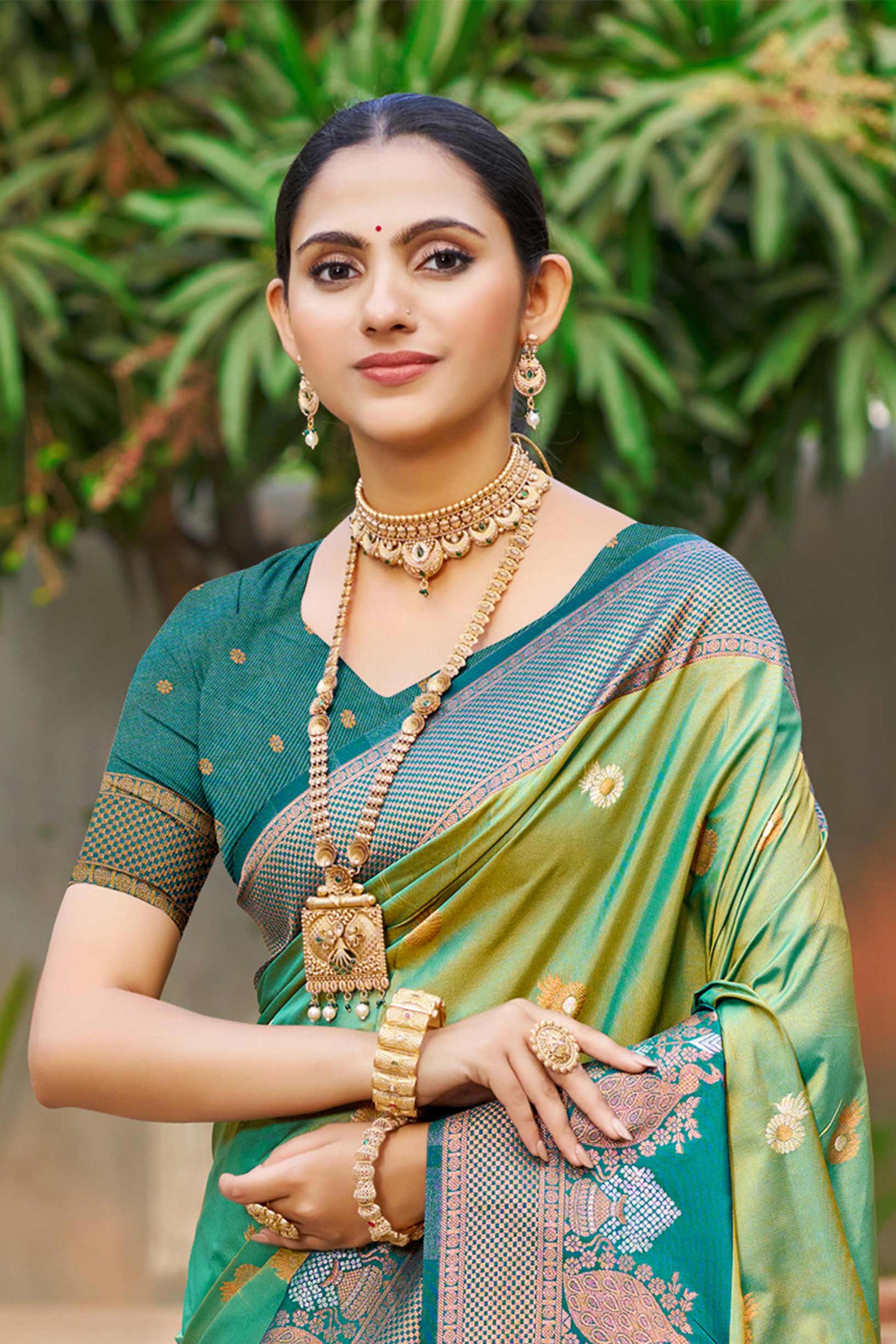 Sangam Prints Parrot Green Soft Silk Woven Work Traditional Saree