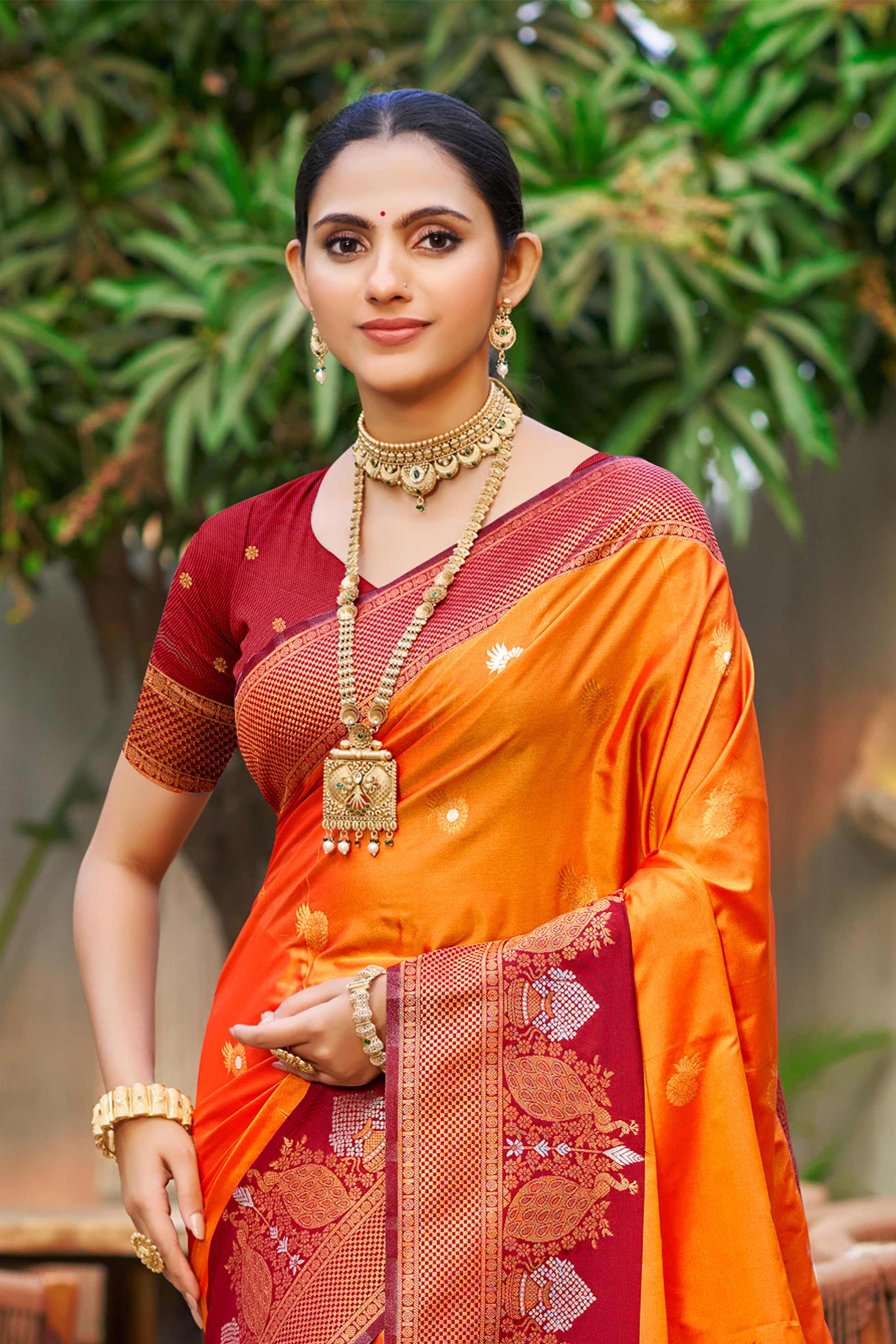 Sangam Prints Saffron Orange Soft Silk Woven Work Traditional Saree